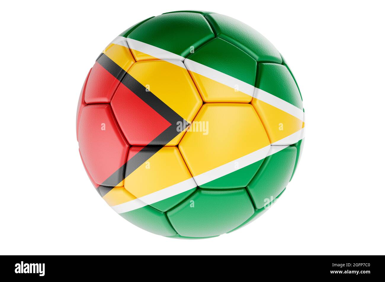 Fußball oder Fußball mit guyanischer Flagge, 3D-Darstellung isoliert auf weißem Hintergrund Stockfoto