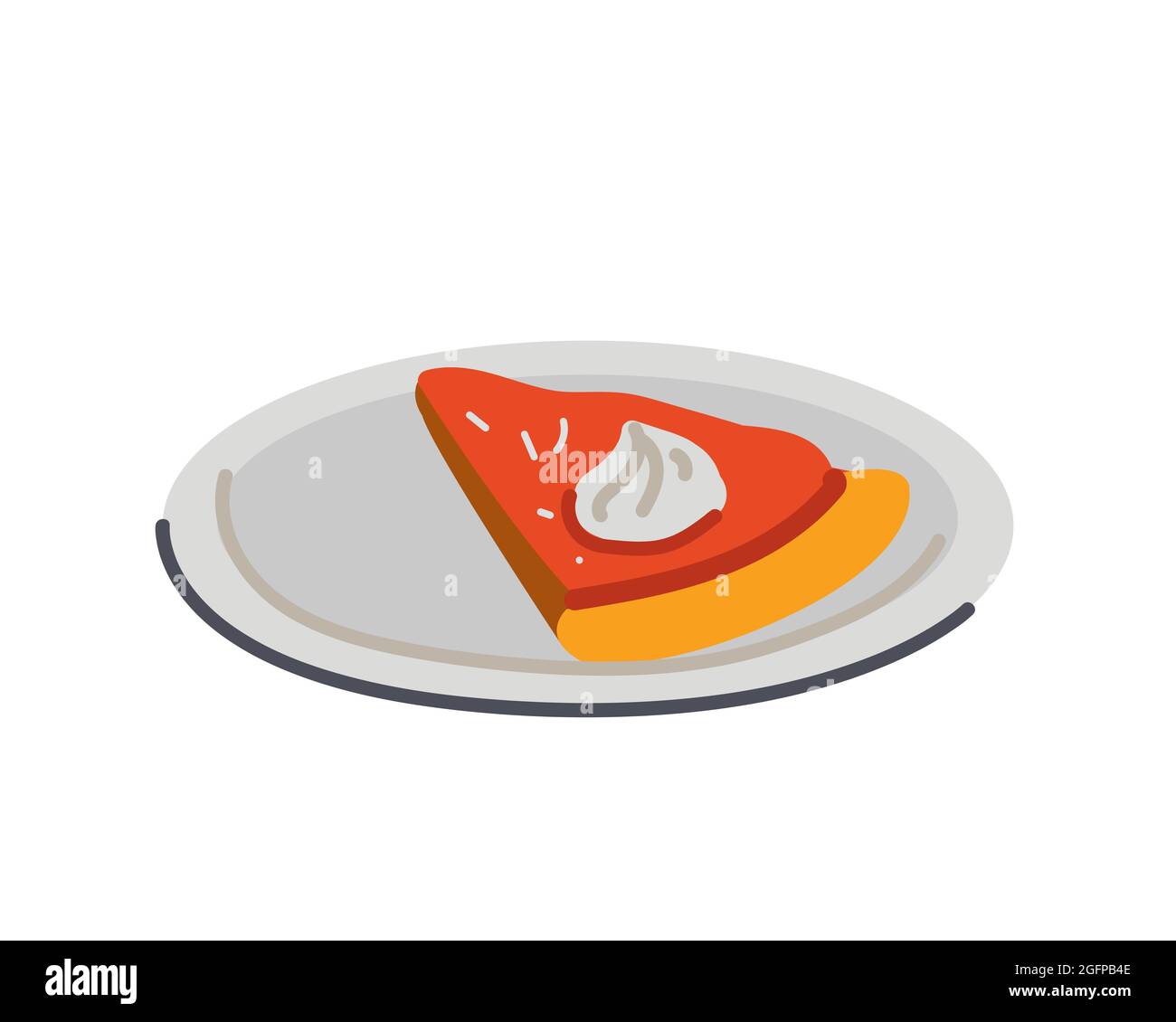 Festliche süße Kürbiskuchenscheibe auf Teller, handgezeichnet. Vektor eps Zeichnung isolierte Illustration Stock Vektor