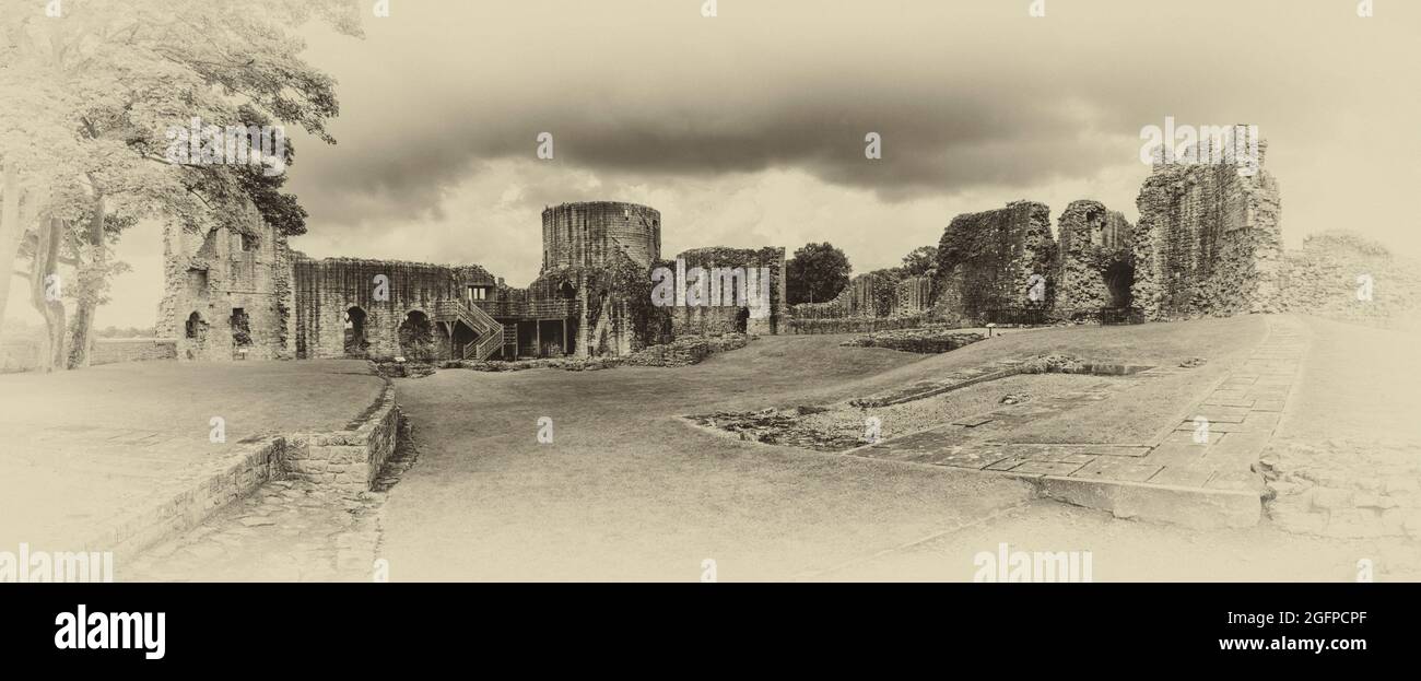 Dies ist die berühmte Barnard Castle Festung aus dem 12. Jahrhundert, nach der die Marktstadt benannt ist, die den Fluss Tees überblickt. Stockfoto