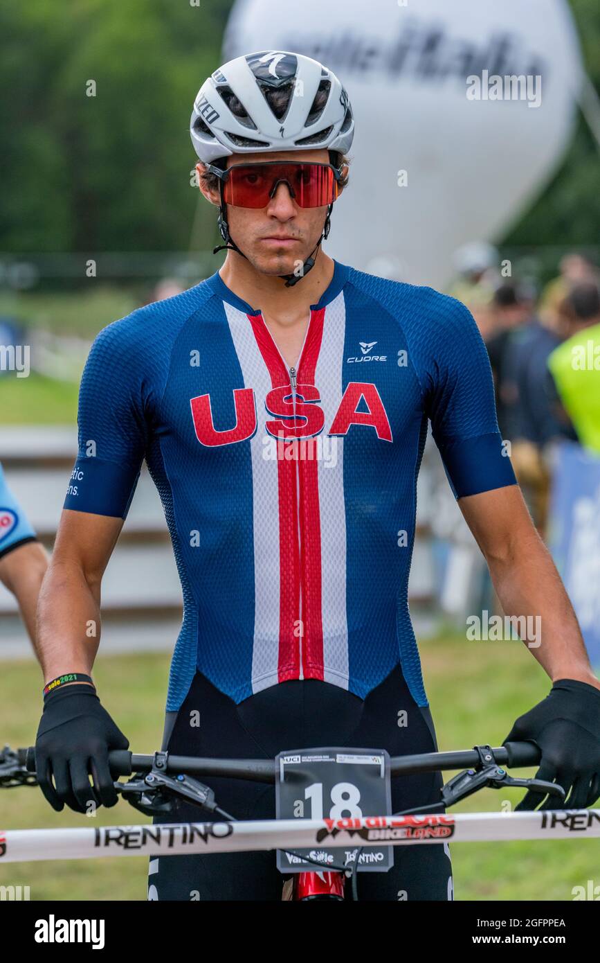 Christopher BLEVINS aus den USA, 1. Platz Elite Männer, während des Cross Country Short Track XCC bei der MTB-Weltmeisterschaft 2021, Mountainbike-Radsport-Event am 26. August 2021 in Val Di Sole, Italien - Foto Olly Bowman / DPPI Stockfoto