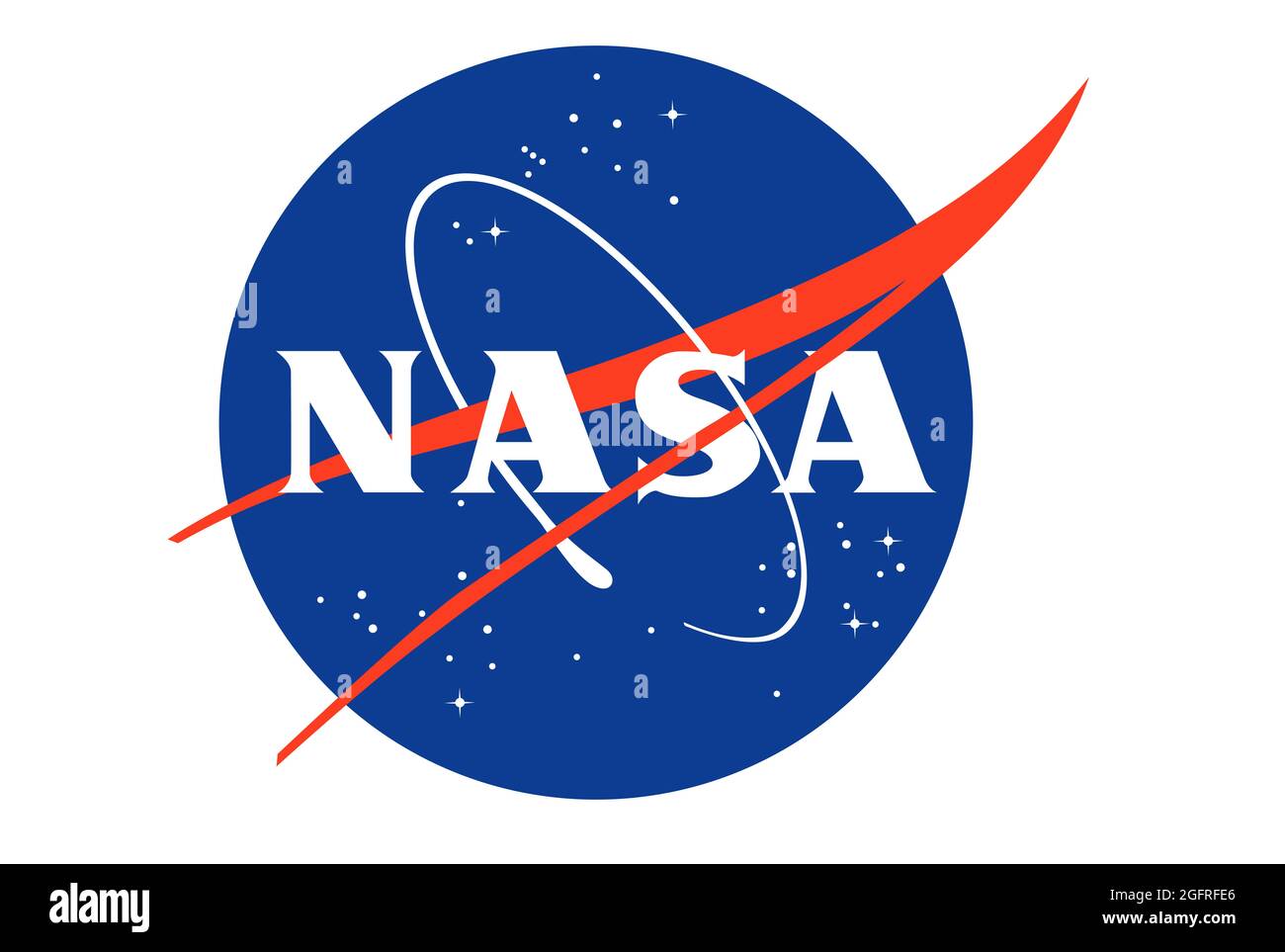 Minsk, Weißrussland - Mai, 2021: Draufsicht auf die Flagge der NASA, der National Aeronautics and Space Administration, kein Fahnenmast. Ebenendesign, Layout. Flag-Backgroun Stockfoto