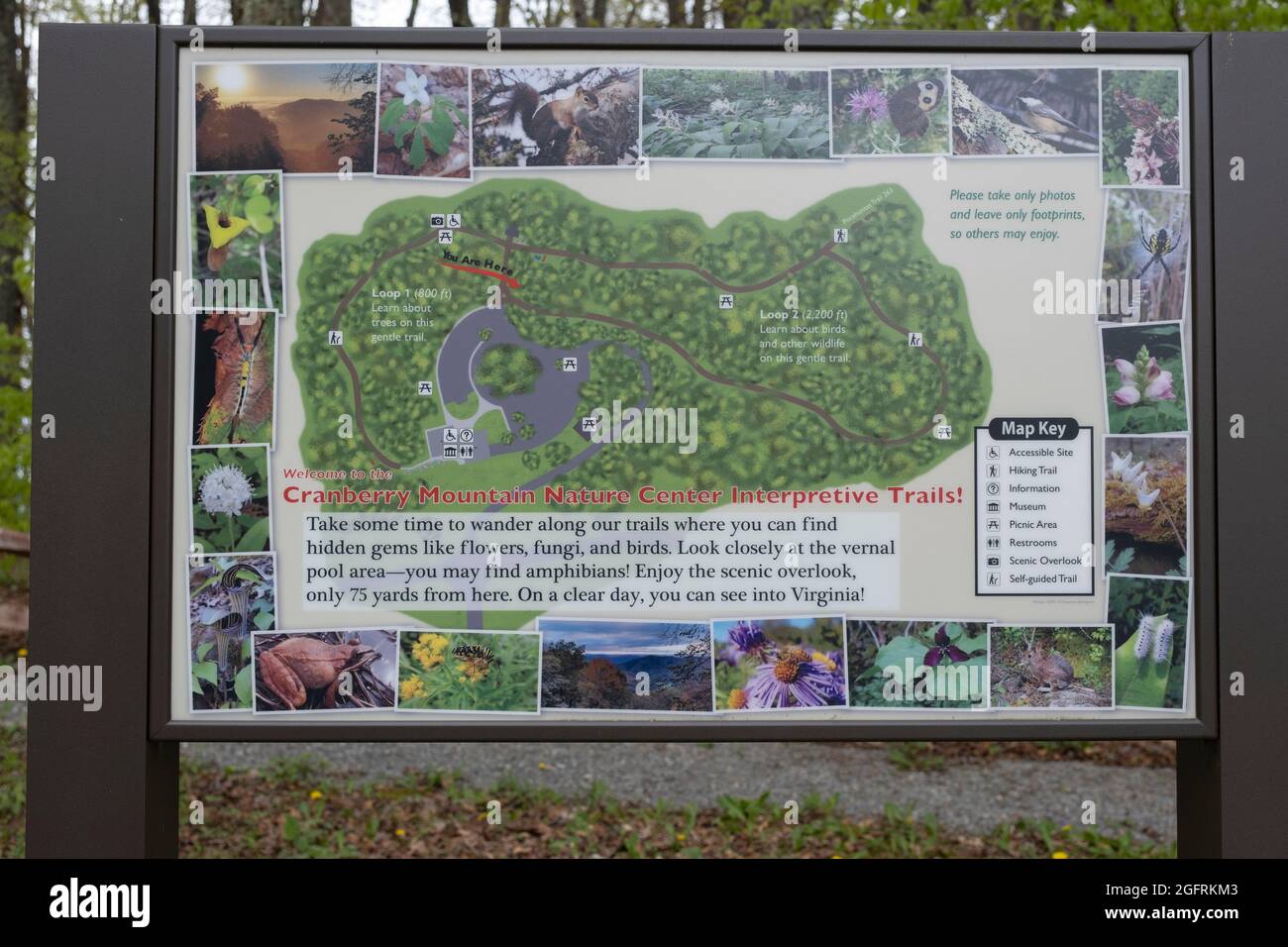 Schild Mit Dem Cranberry Mountain Nature Center, West Virginia. Stockfoto
