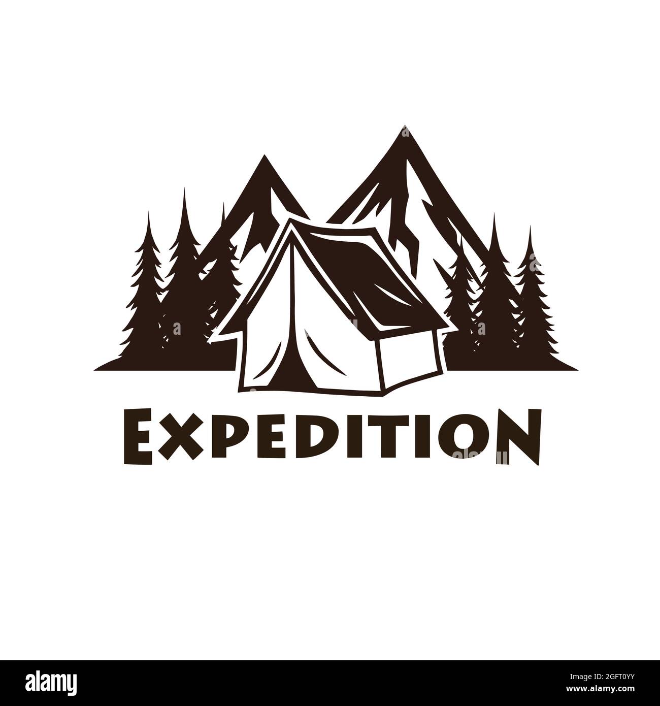 Camping, Lagerfeuer, Mountain Vintage Vector Logo und Labels Set. Illustration für Sport und Freizeit Stock Vektor