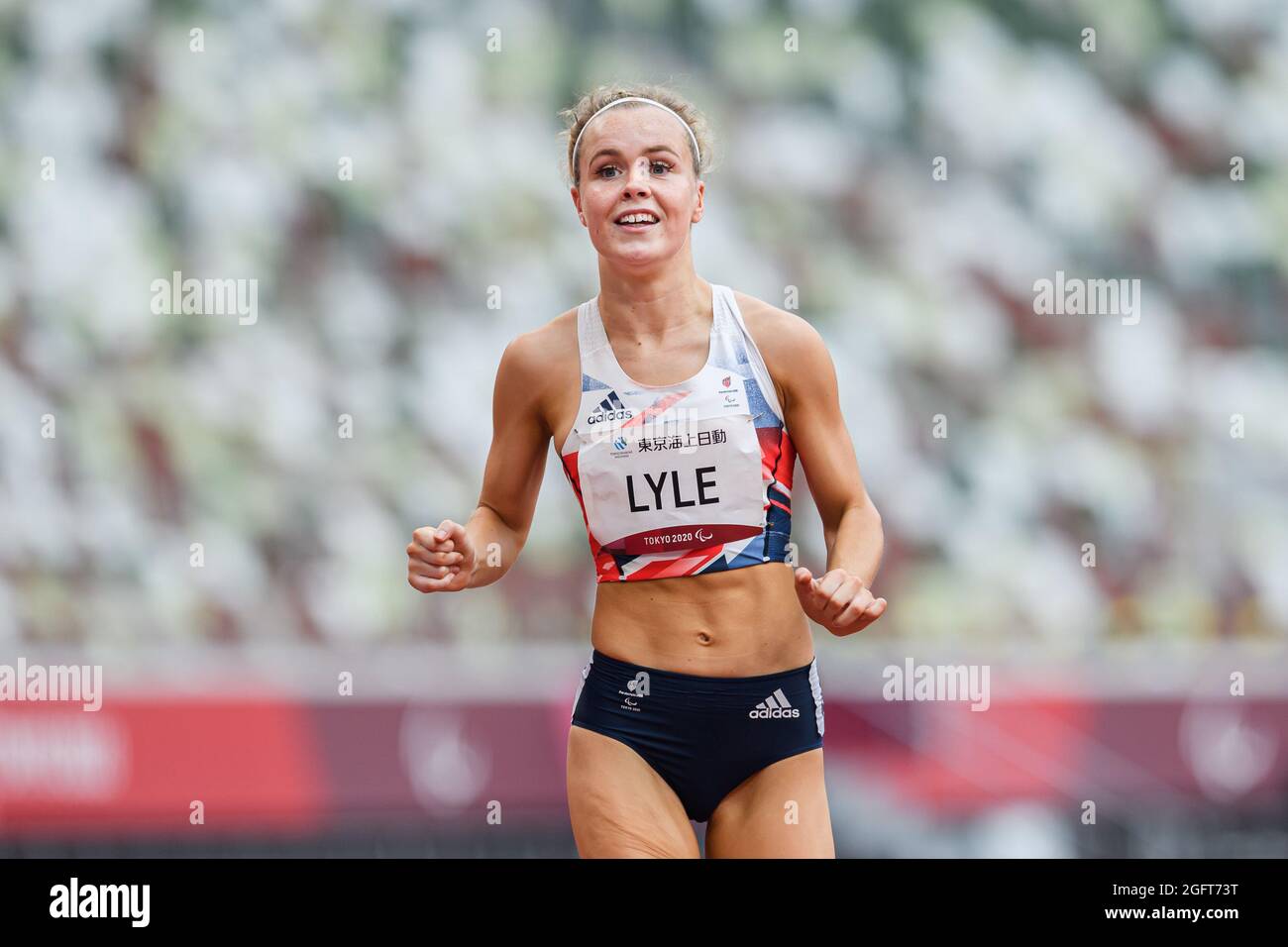 TOKIO, JAPAN. August 2021. Maria Lyle aus Großbritannien gewann am Freitag, den 27. August 2021 in TOKIO, JAPAN, die Bronze für die 100 m - T35 der Frauen bei den Leichtathletik-Vorläufen und Finals der Paralympischen Spiele von Tokio 2020 im Olympiastadion. Kredit: Taka G Wu/Alamy Live Nachrichten Stockfoto