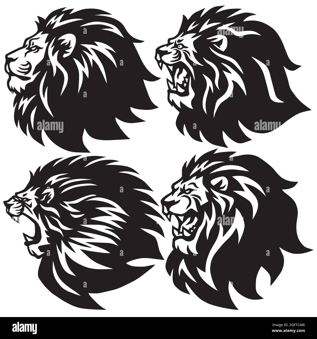 Set mit Löwenkopf-Logo-Kollektion. Premium Design Cartoon Esports Maskottchen Vektor Illustration Stock Vektor