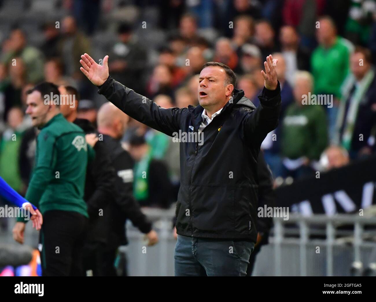 Basel-Trainer Patrick Rahmen während des Play-offs der UEFA European Conference League zwischen Hammarby IF und FC Basel in der Tele2 Arena in Stockholm, Schweden, am 26. August 2021.Foto: Jonas Ekstromer / TT kod 10030´s Stockfoto