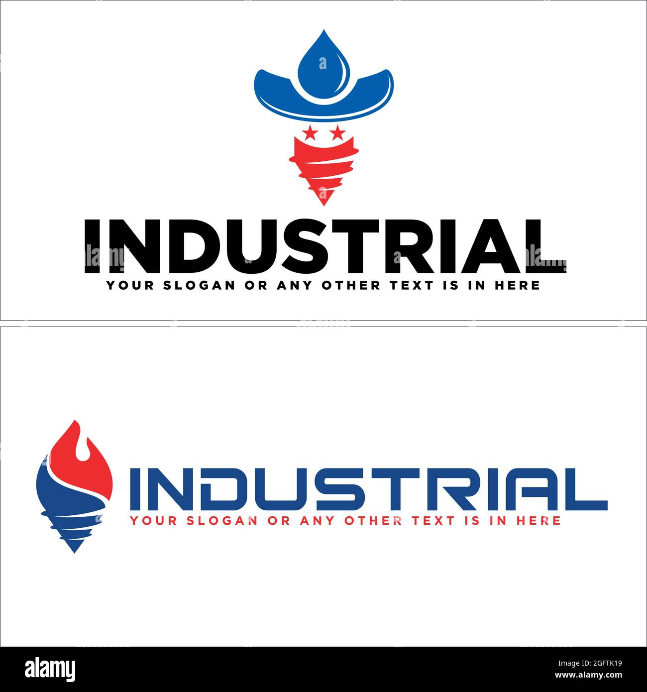 Industrie mit Bohrer- und Gasöl-Logo-Design Stock Vektor