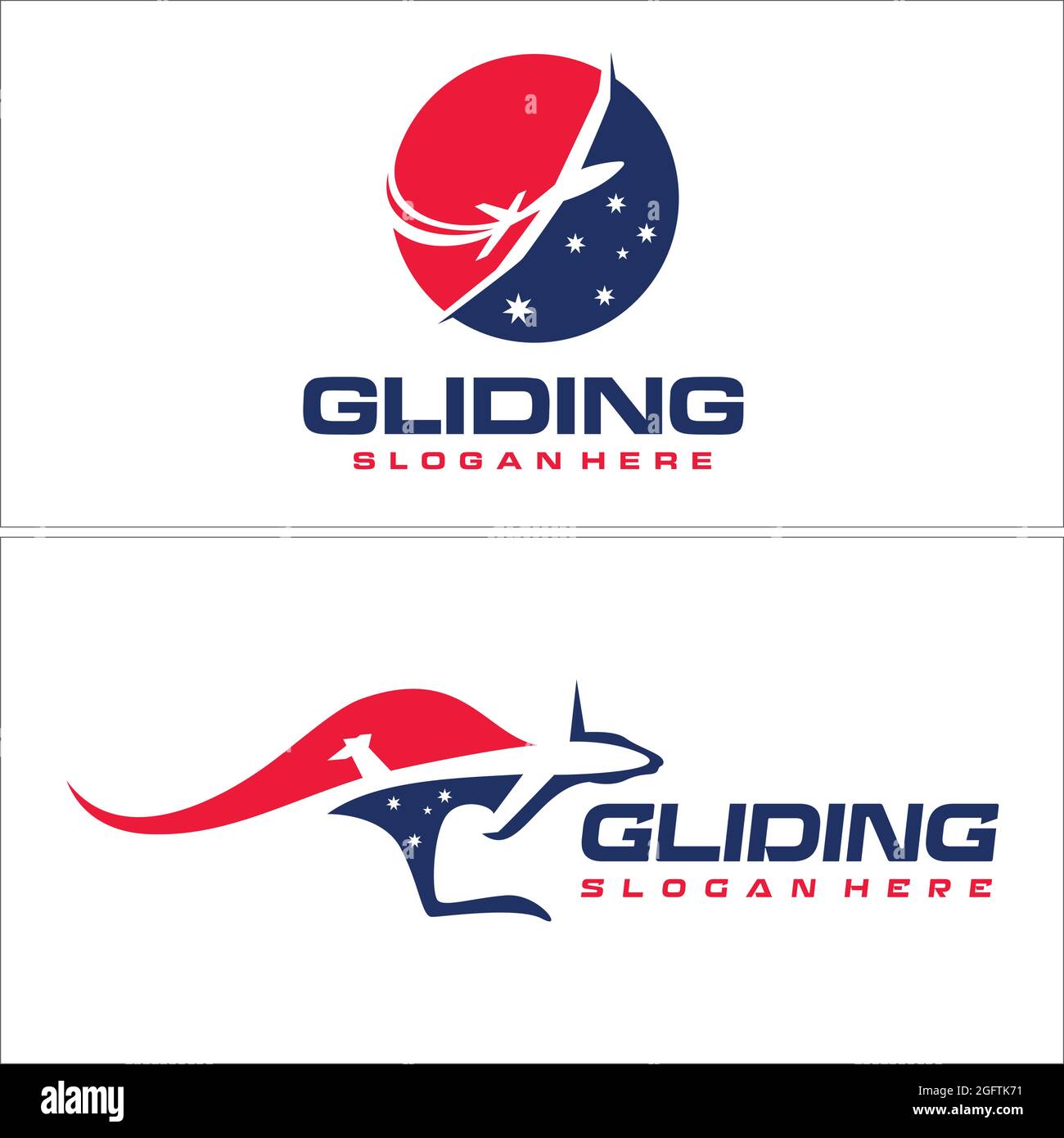 Flugzeug mit Känguru-Stern-Logo-Design für den Flugtransport Stock Vektor