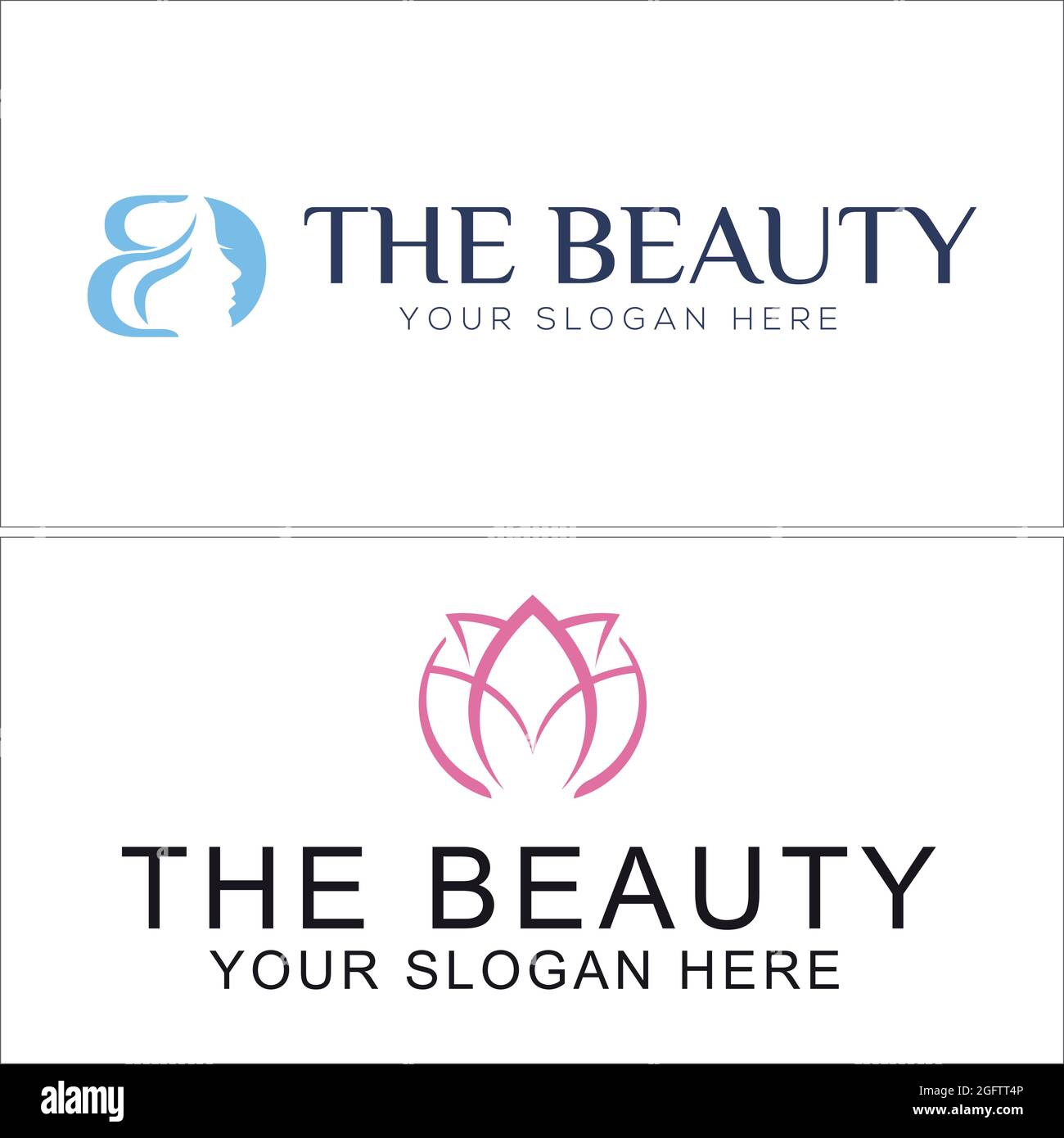 Das Beauty-Spa mit Frauenhaar und Lotusblumen-Logo-Design Stock Vektor