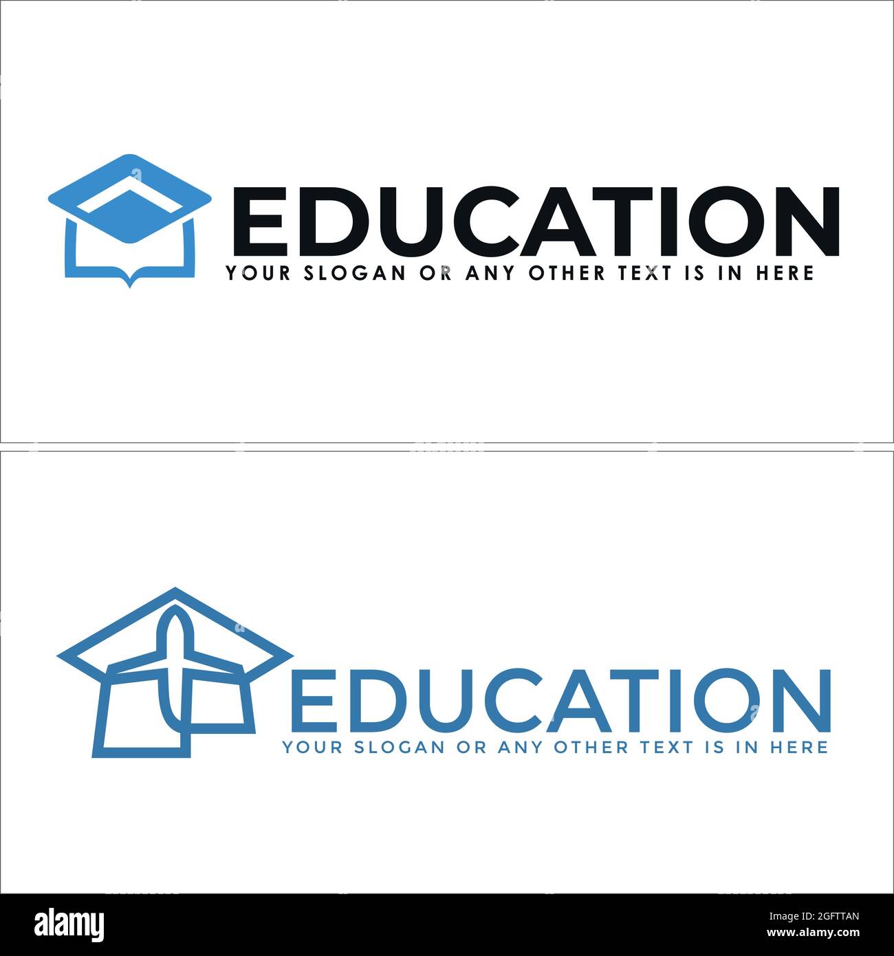 Bildung mit Abschlusskappe und Flugzeug Kombination Logo Vektor Stock Vektor