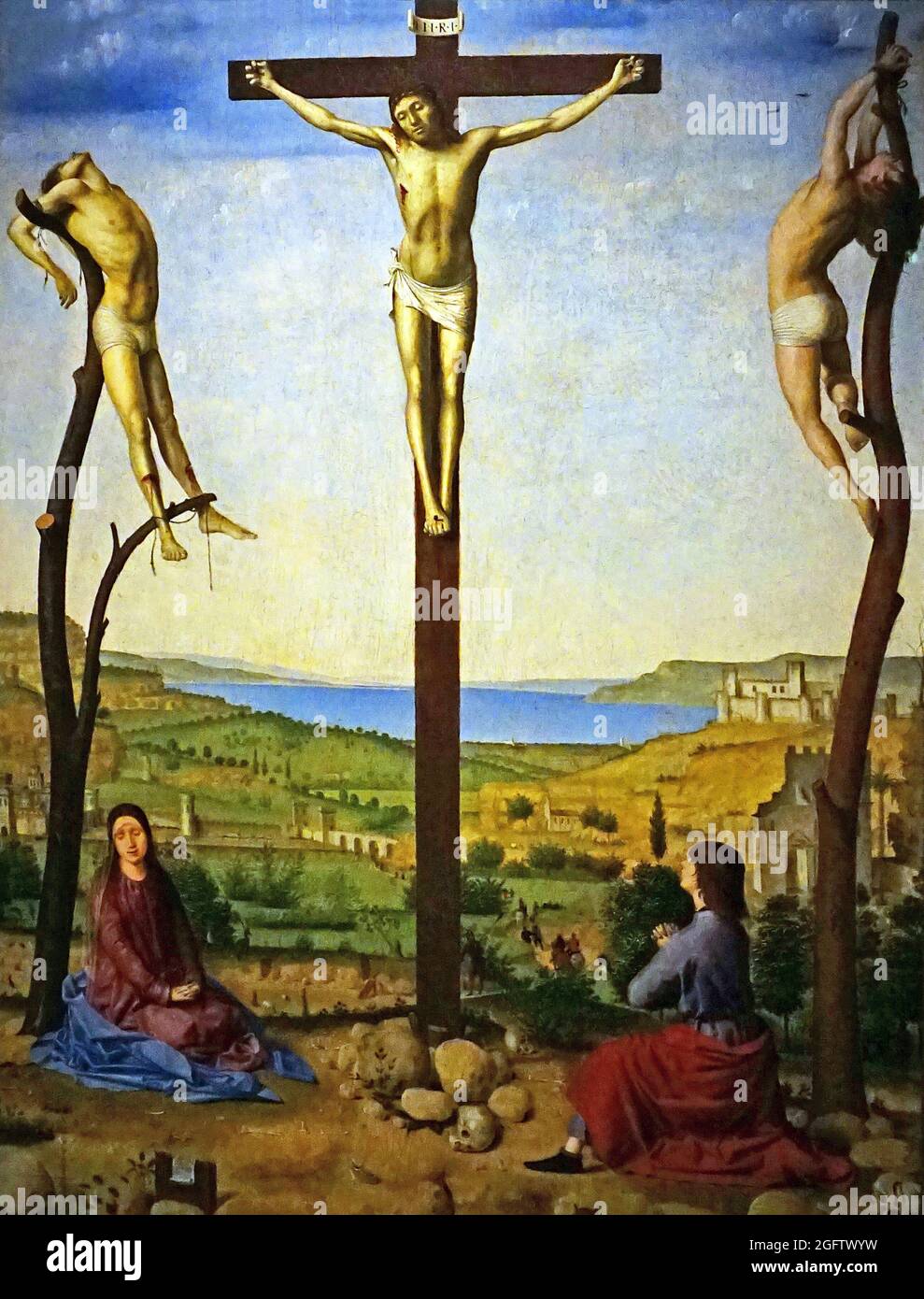 Kalvarienberg von Antonello da Messina (c. 1430 –1479), war ein sizilianischer Maler aus Messina, der während der frühen italienischen Renaissance tätig war. Stockfoto