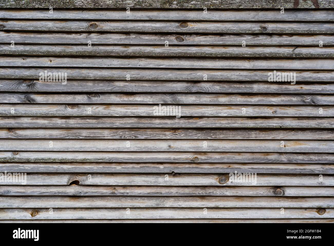 Hölzerne Scheunenwand aus Brettern. Stockfoto