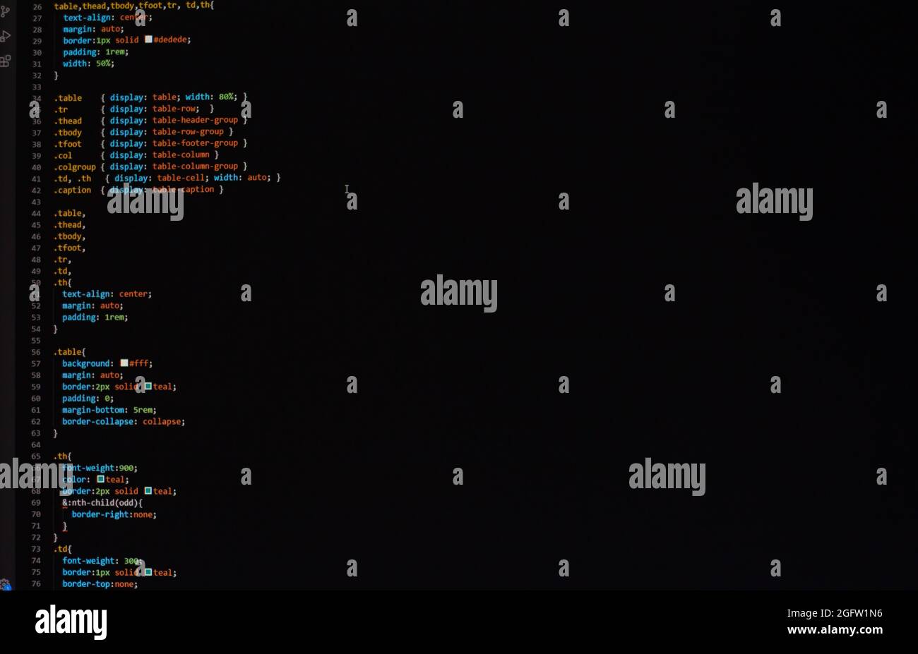 Entwickler Python, java-Skript, HTML, css-Quellcode auf dem Bildschirm. Schreiben Skript des Software-Entwicklers. Programm-Codierung. Programmierer Bearbeitung von Code Stockfoto