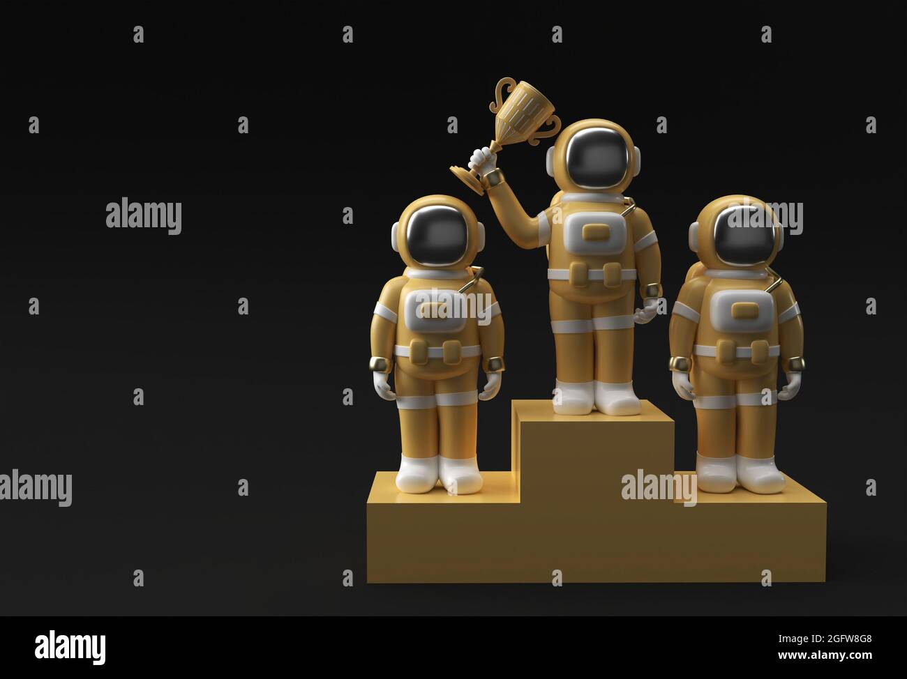 Erfolgreicher Astronaut erhielt die First Prize Trophy 3D Rendering. Stockfoto