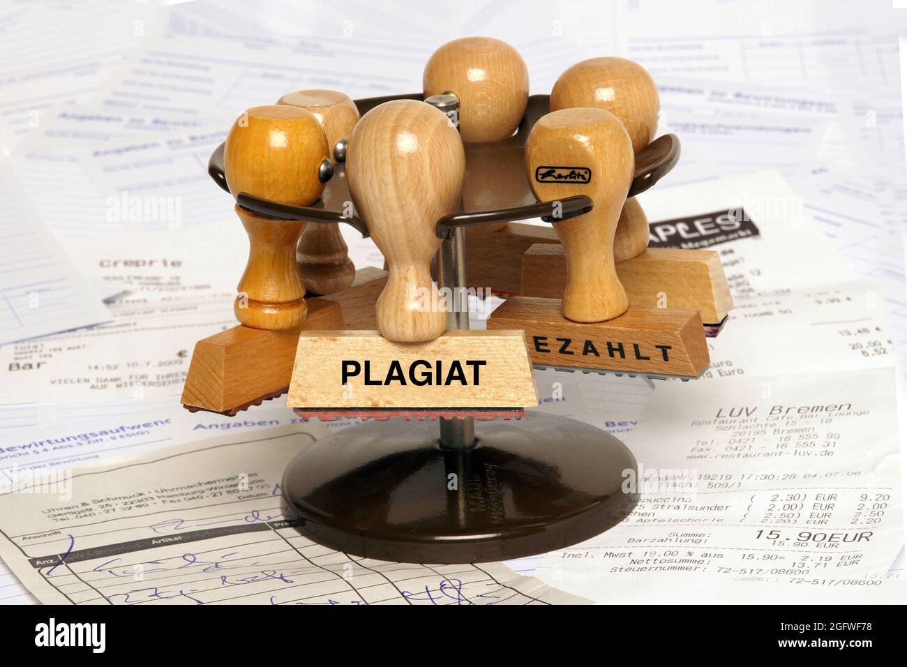Gummistempelhalter mit Stempel Plagiat, Plagiat, Deutschland Stockfoto