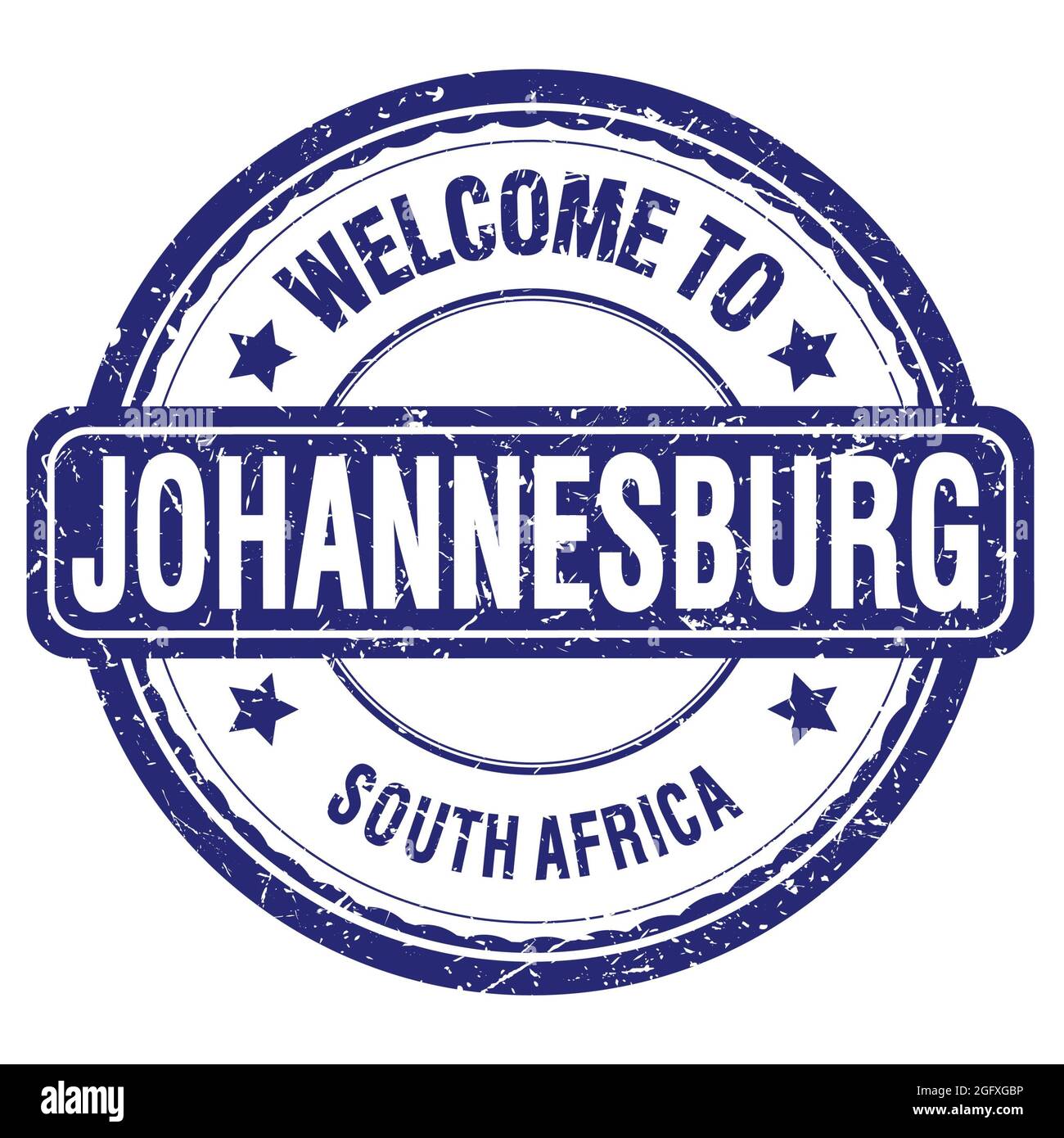 WILLKOMMEN IN JOHANNESBURG - SÜDAFRIKA, Worte auf blauem grungy Stempel geschrieben Stockfoto