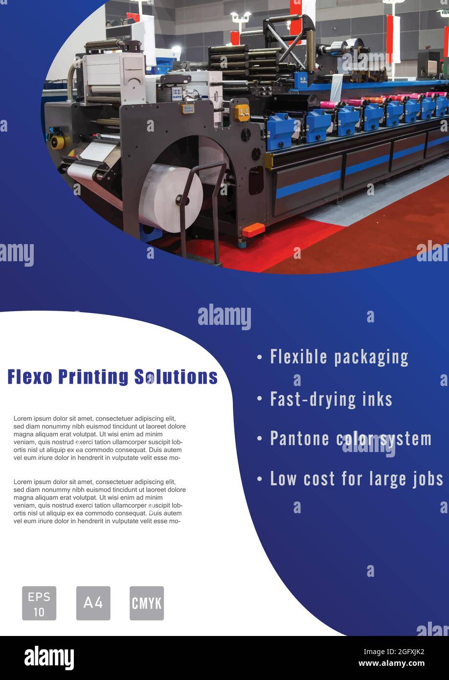 Industriedruck Business-Vorlage Design in A4-Format. Flexodruck Werbebericht Broschüre Buchcover und Broschüre. Vektor und Illustration de Stock Vektor