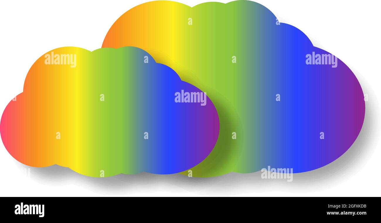 regenbogenfarbene Wolken mit transparentem Schatten isoliert auf weißer Vektorgrafik Stock Vektor