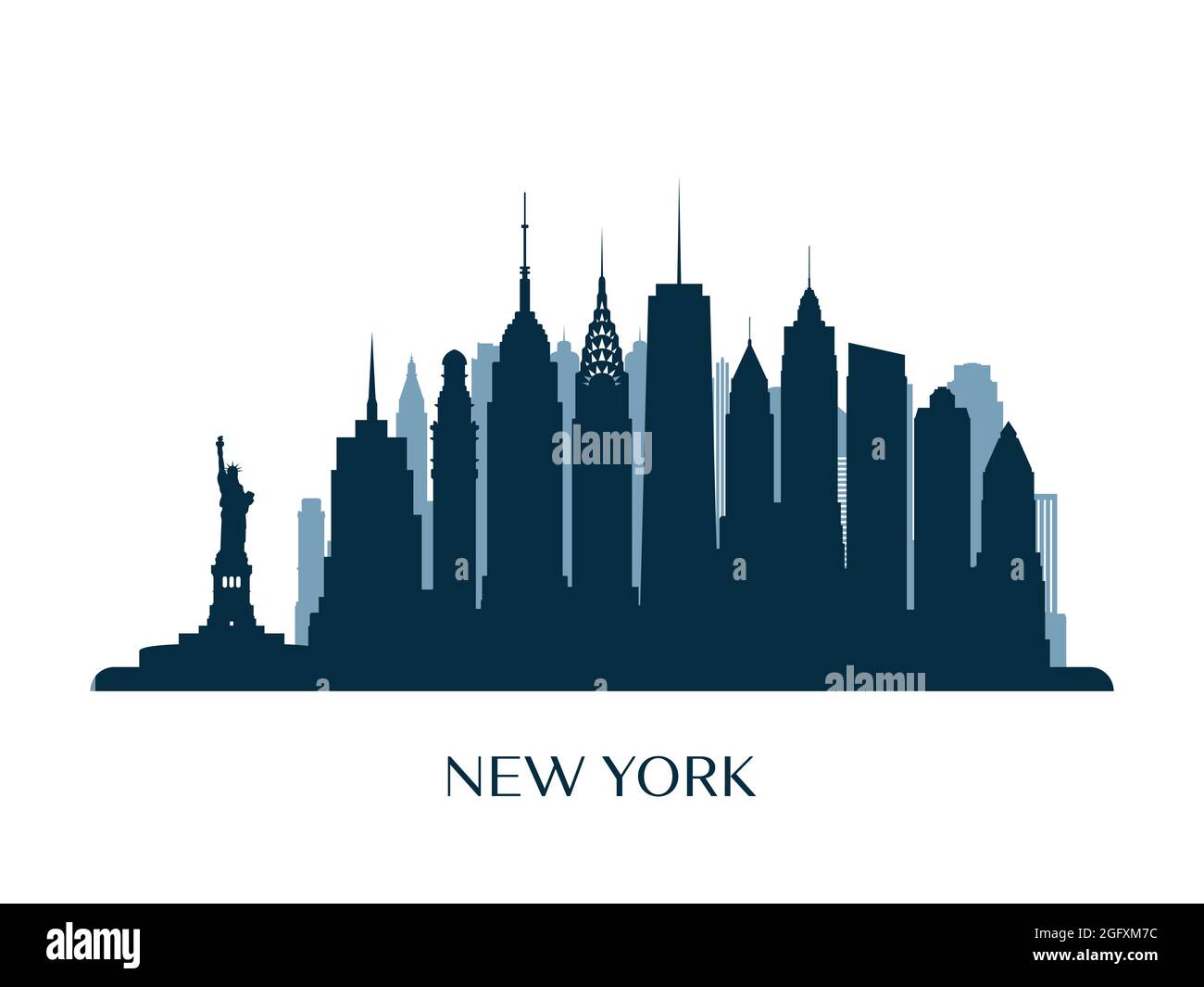 Skyline von New York, monochrome Silhouette. Vektorgrafik. Stock Vektor