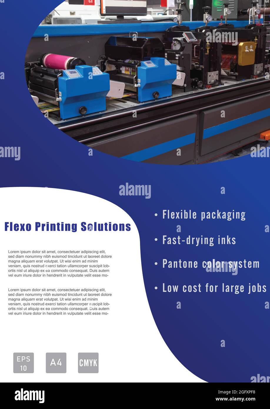 Industriedruck Business-Vorlage Design in A4-Format. Flexodruck Werbebericht Broschüre Buchcover und Broschüre. Vektor und Illustration de Stock Vektor