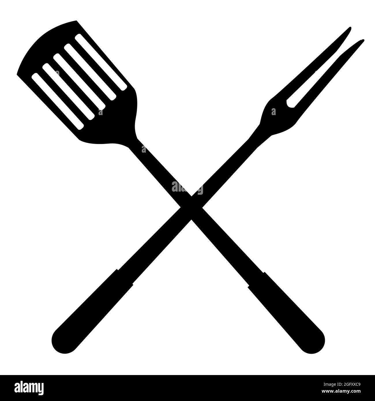 BBQ-Symbol auf weißem Hintergrund. Grill-Tools Zeichen. Grill-Symbol. bbq Gabel-Logo. Flacher Stil. Stockfoto