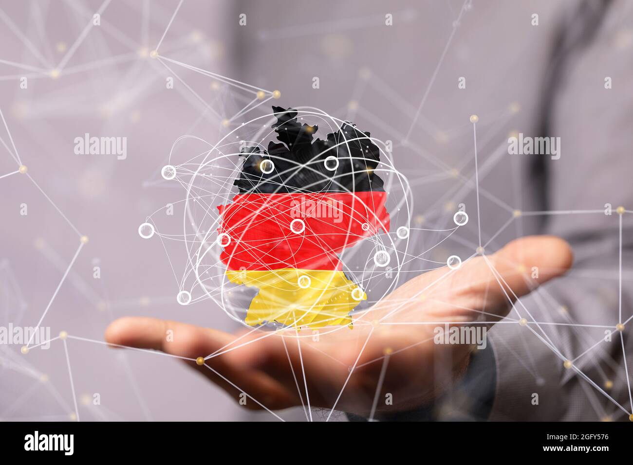 Nahaufnahme der 3d-gerenderten deutschen Karte in einer mans-Hand Stockfoto