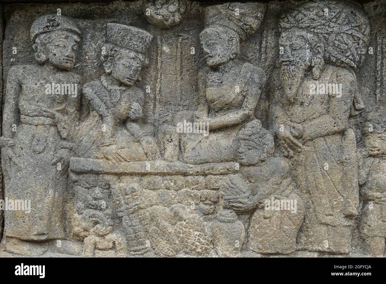 Geschnitzter Stein auf dem Stein penataran Tempel (Panataran Tempel), Blitar, Ost-Java Indonesien Stockfoto