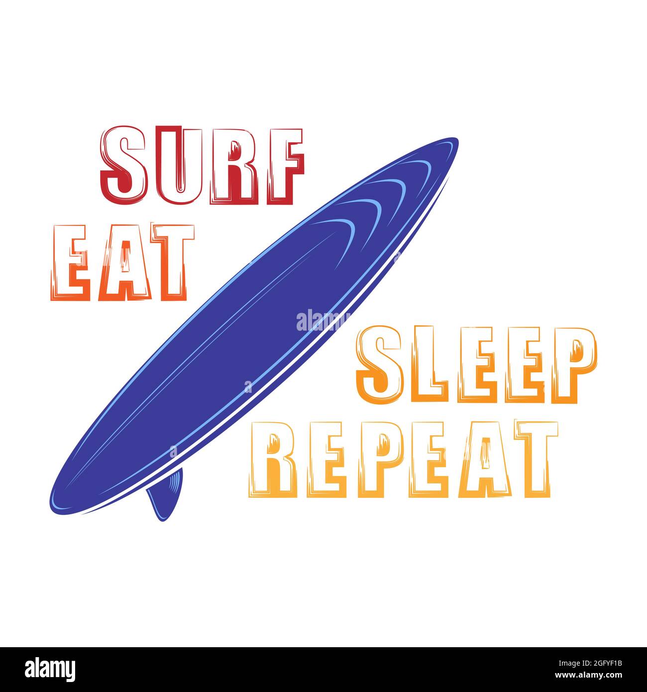 Ocean Surf Board Silhouette Icon isoliert auf weißem Hintergrund. Stockfoto