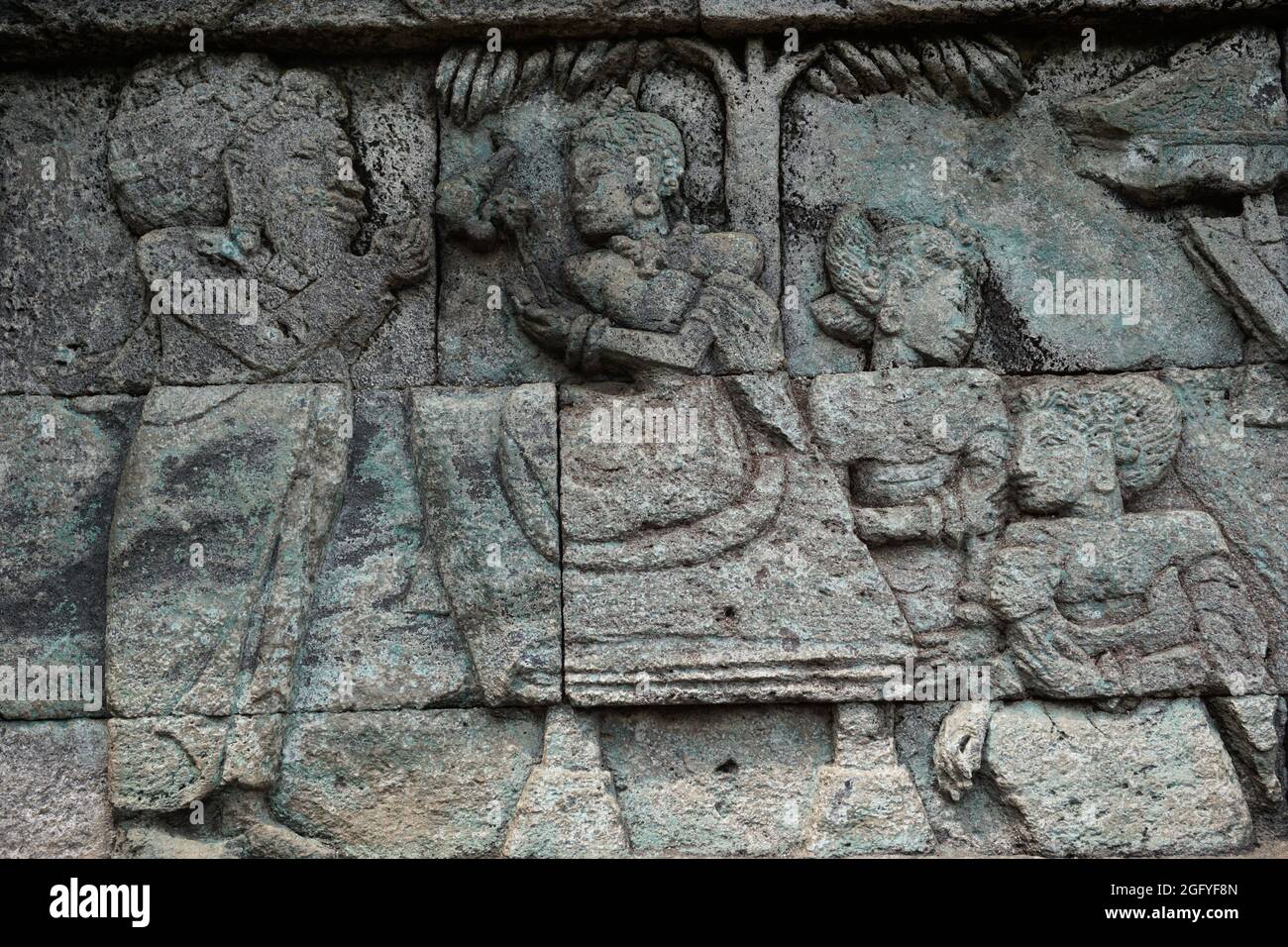 Geschnitzter Stein auf dem Stein penataran Tempel (Panataran Tempel), Blitar, Ost-Java Indonesien Stockfoto