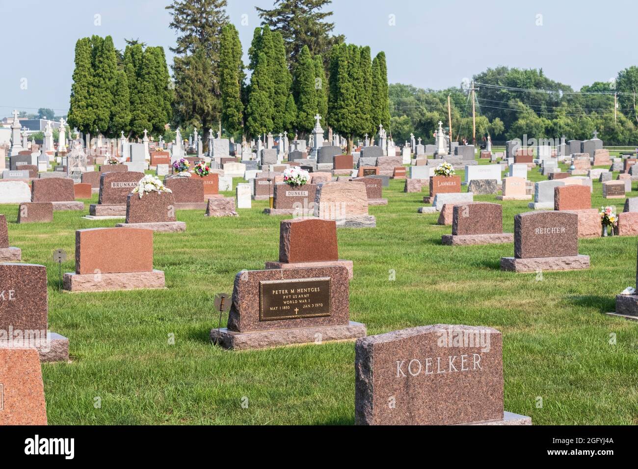 Dyersville, Iowa. Ein Amerikanischer Katholischer Friedhof. Stockfoto