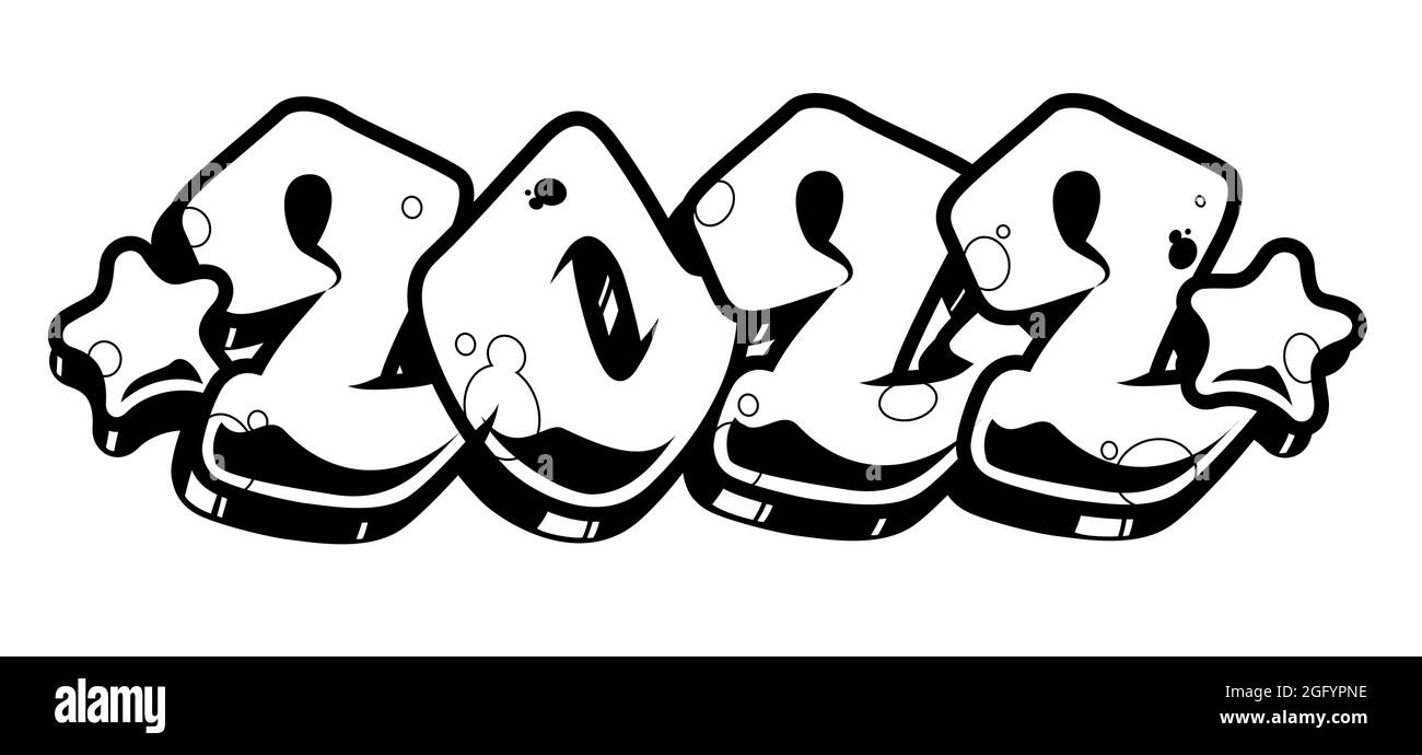 2022 im Stil von Graffiti-Buchstaben. Vektorbanner auf Weiß isoliert. Design-Element für das neue Jahr. Stock Vektor