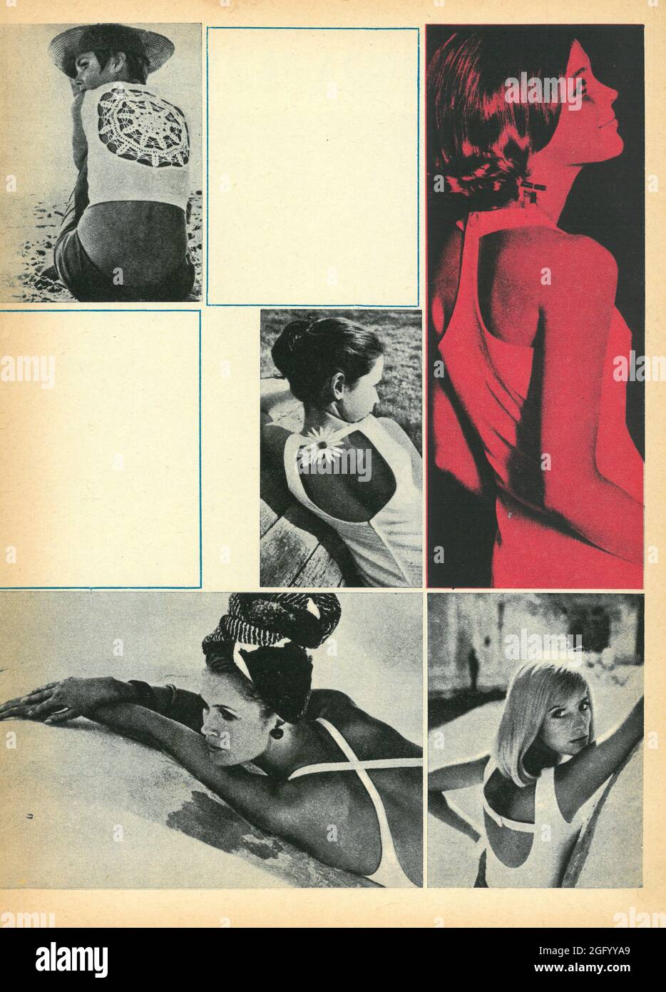 Vintage Mode Fotografie retro Fotocollage Clipping 1960er 1970er Jahre zdjęcie modowe vintage wycinek z gazety Centerfold Stockfoto