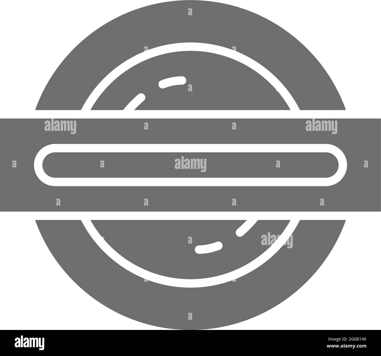 Graues Symbol für U-Bahn, U-Bahn und Zug in London. Isoliert auf weißem Hintergrund Stock Vektor