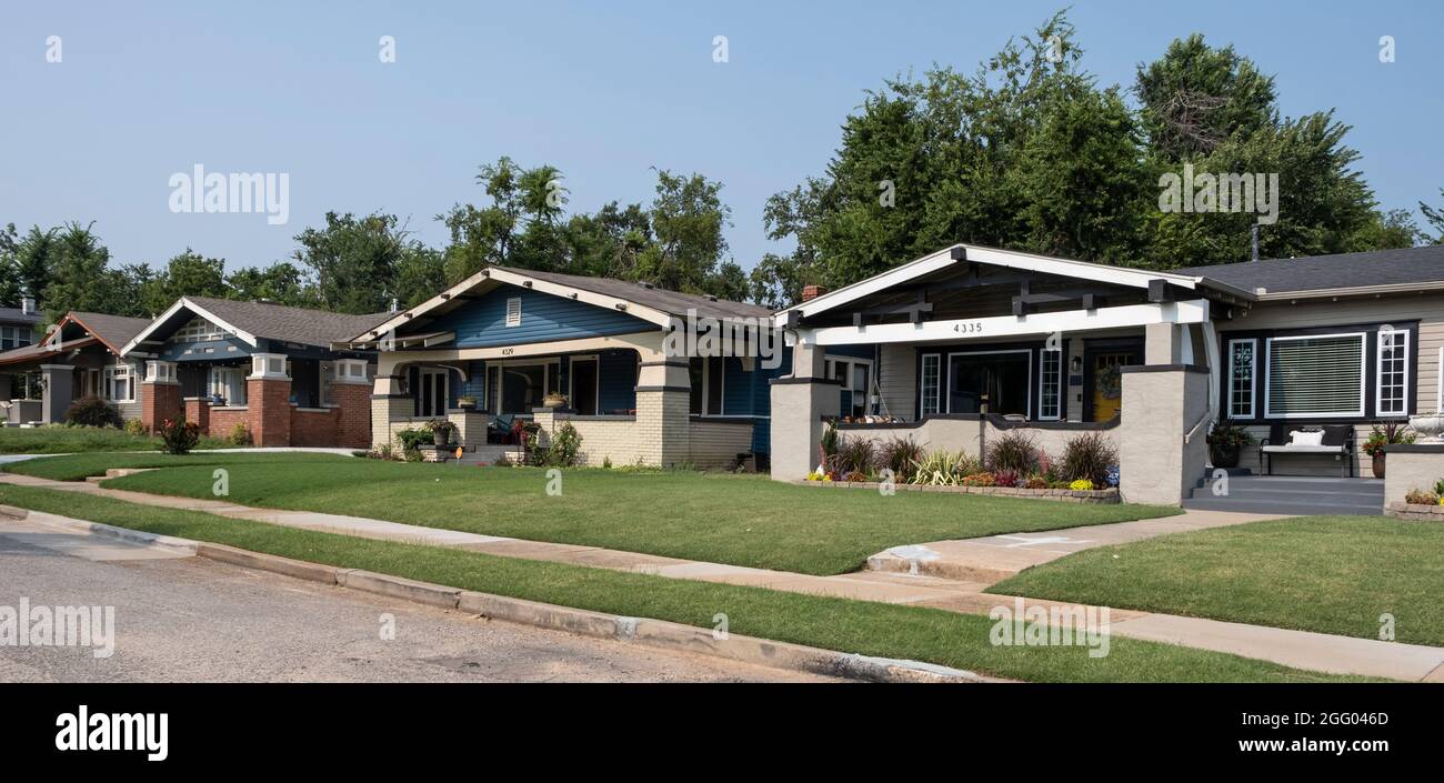 Oklahoma City, Oklahoma. Craftsman Bungalows. Stockfoto