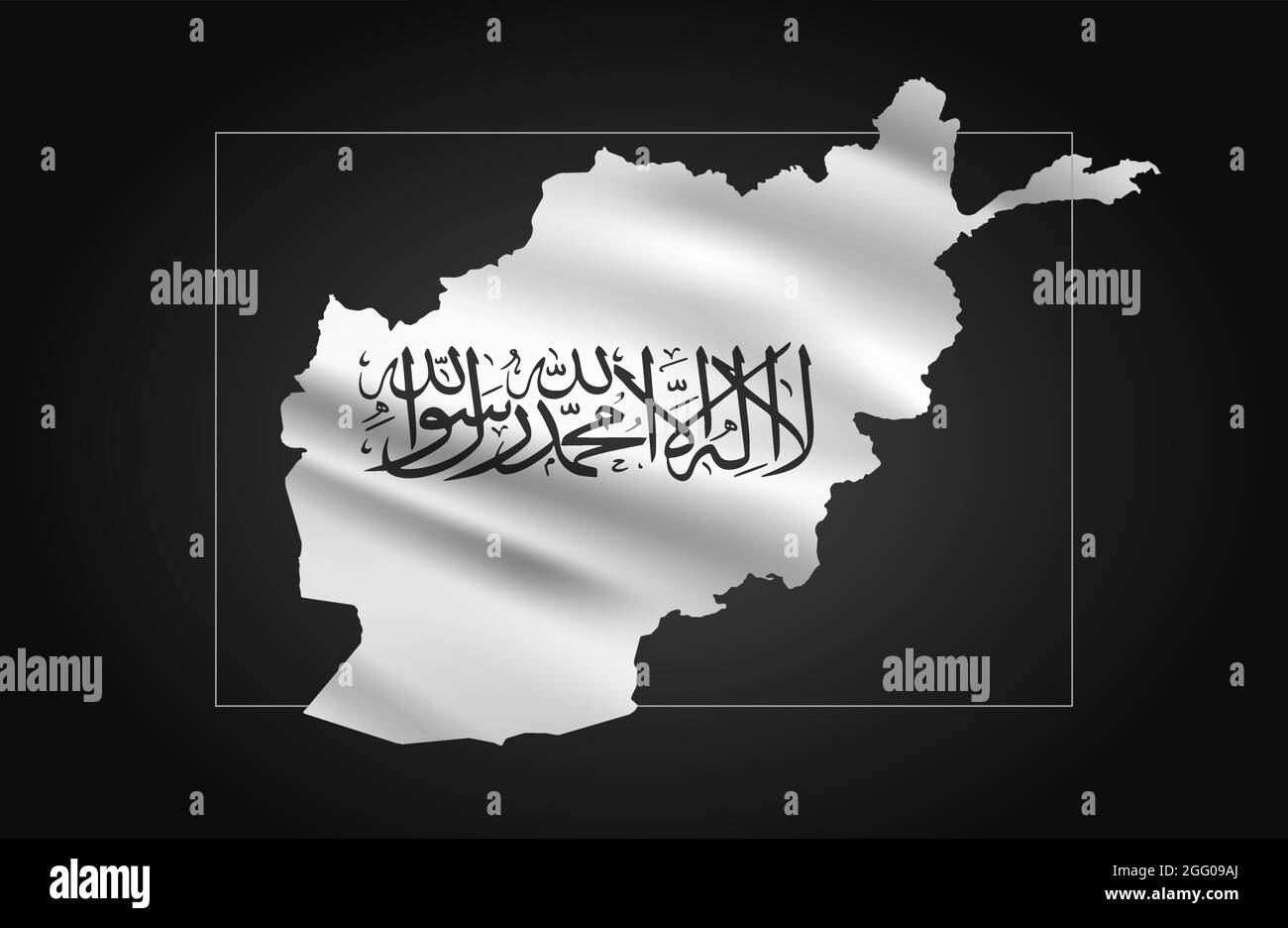 Afghanistan-Karte innerhalb der Taliban-Flagge auf schwarzem Hintergrund. Stock Vektor