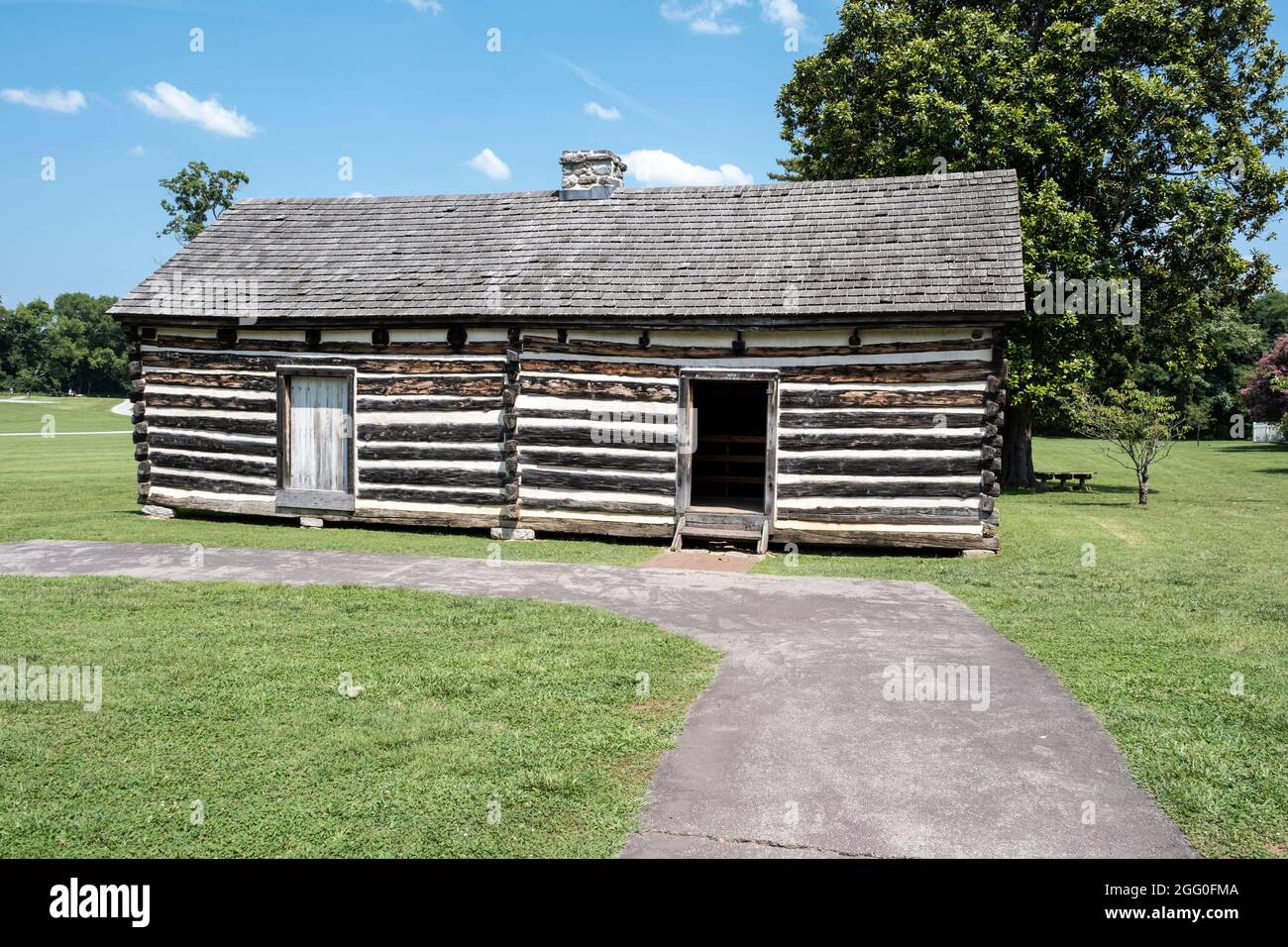 Nashville, Tennessee. The Hermitage, Andrew Jackson's Home Memorial Site. Alfred's Cabin, eine Sklavenhütte. Stockfoto