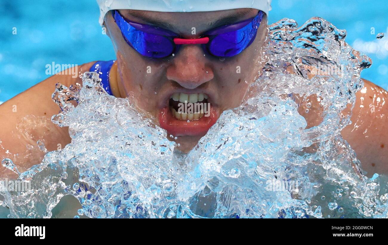 Tokio 2020 Paralympische Spiele - Schwimmen - 100 m Brusthub der Frauen - SB6 Heat 1 – Tokyo Aquatics Center, Tokio, Japan - 28. August 2021. Nicole Turner aus Irland im Einsatz REUTERS/Marko Djurica Stockfoto