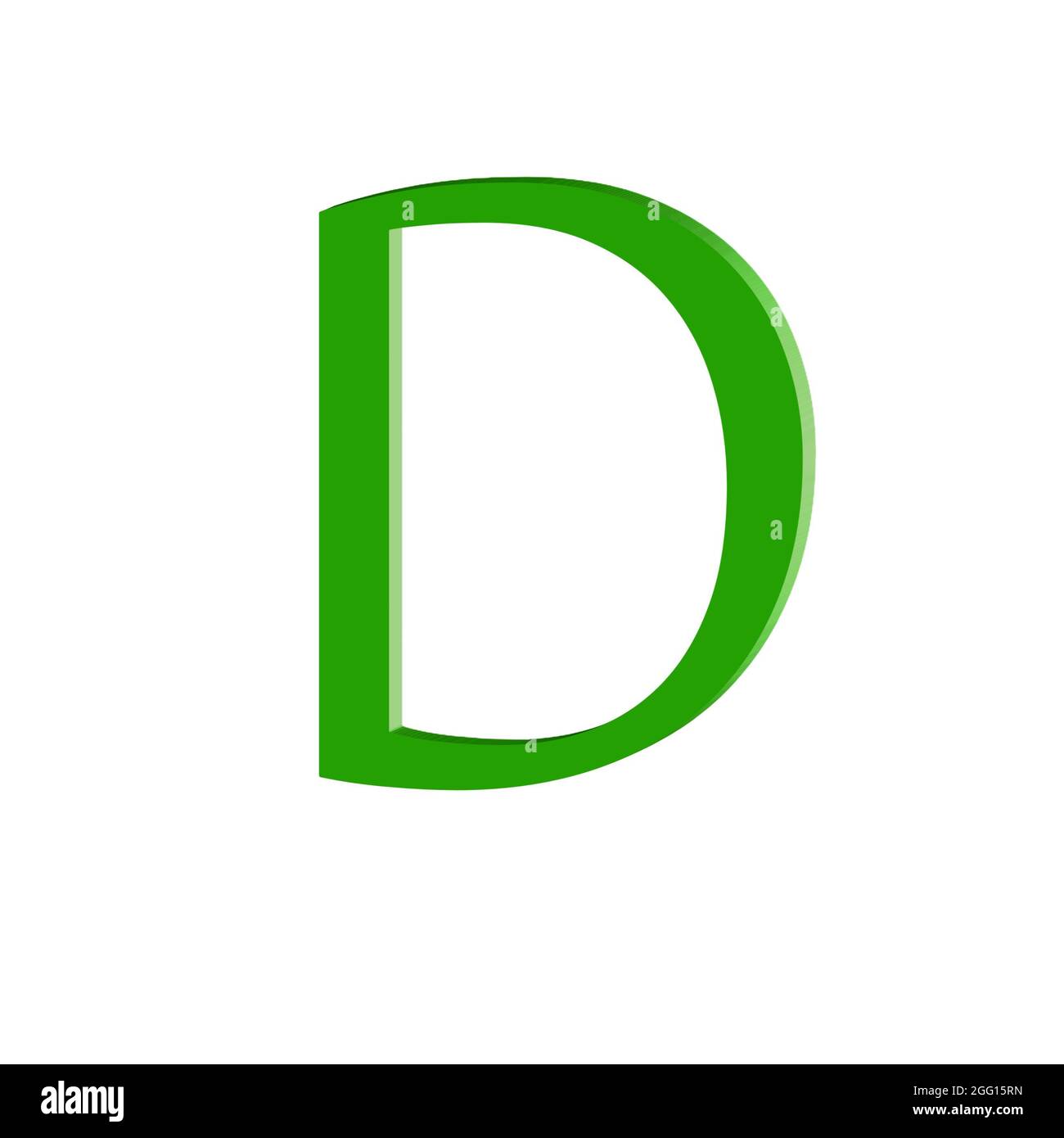 Grüner Großbuchstabe D Bunte abstrakte 3D-Textur schöner weißer Hintergrund Stockfoto
