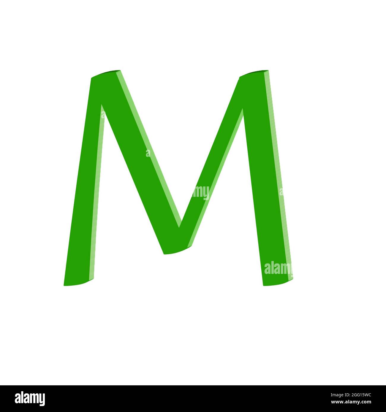 Grüner Großbuchstabe M Bunte 3D abstrakte Textur schönen weißen Hintergrund Stockfoto