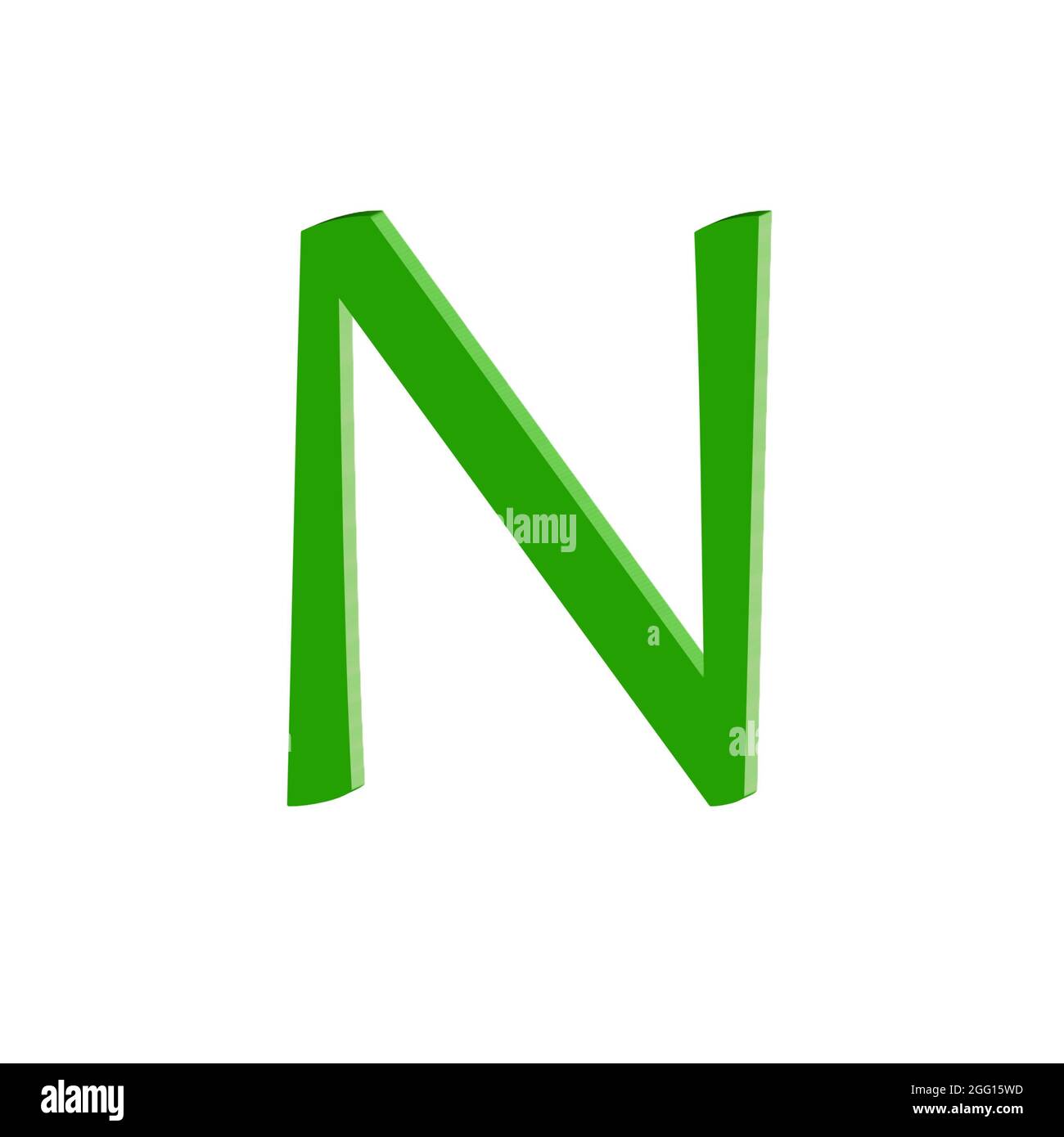 Grüner Großbuchstabe N farbenfrohe abstrakte 3D-Textur schöner weißer Hintergrund Stockfoto