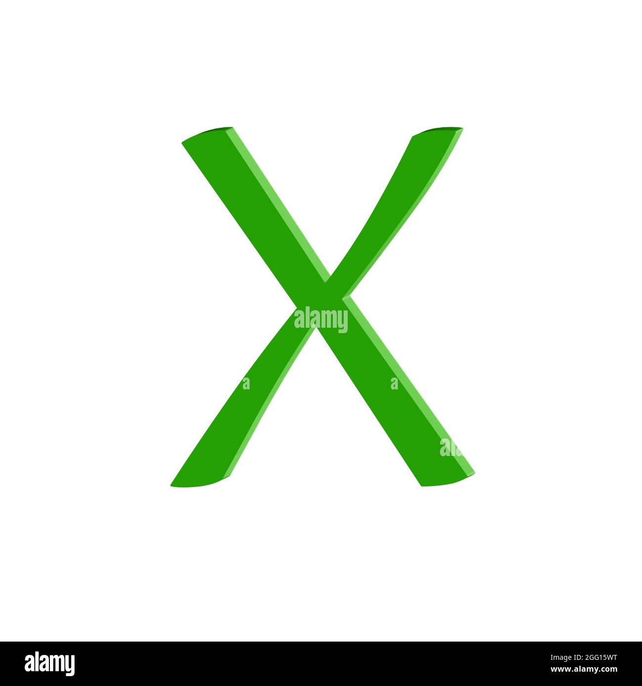 Grüner Großbuchstabe X Bunte 3D abstrakte Textur schönen weißen Hintergrund Stockfoto