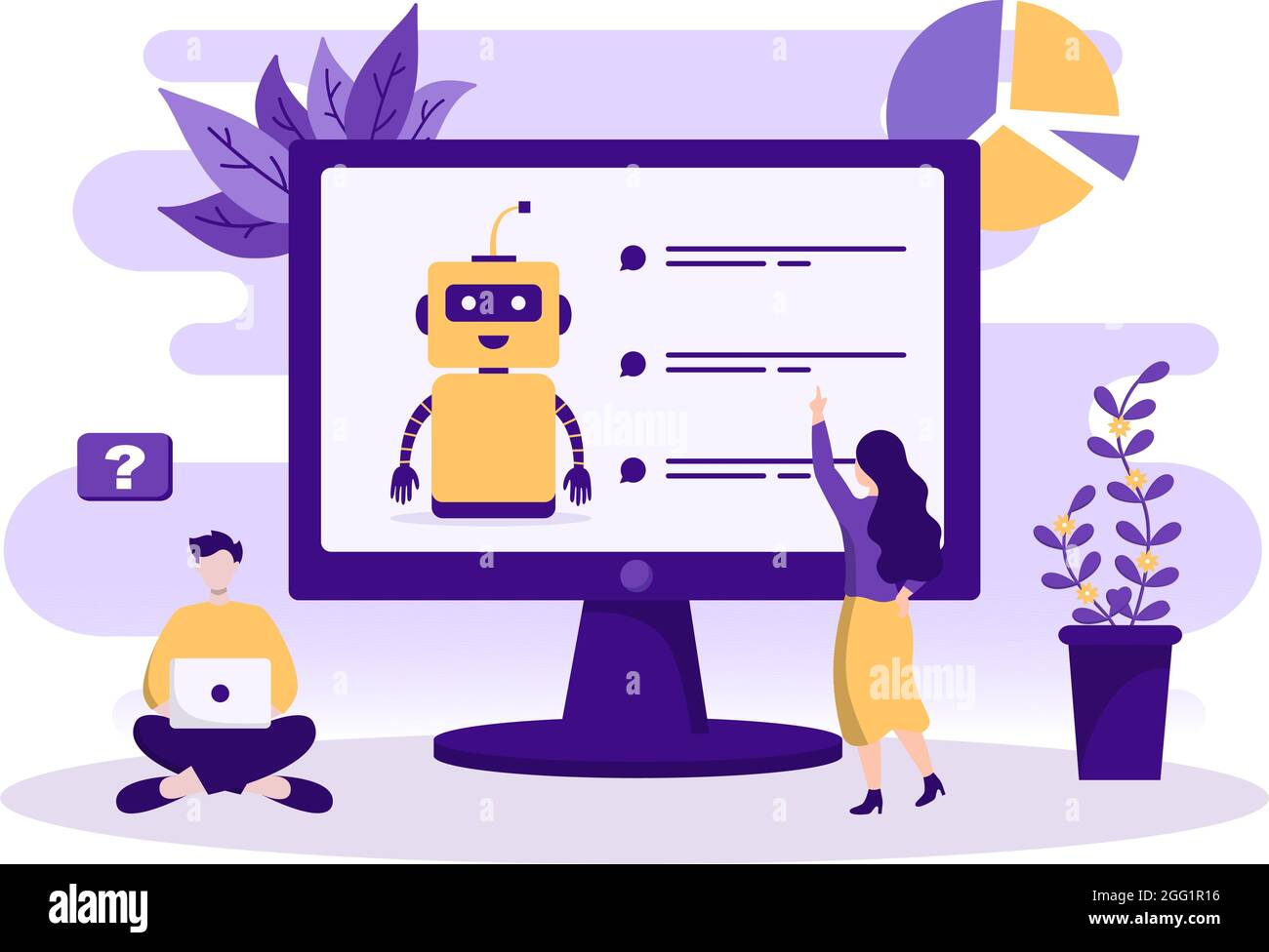 Robot Virtual Assistance oder Chatbot Background Vector Illustration. Kommunikation mit Smartphones über den technischen Online-Support und Messaging Stock Vektor