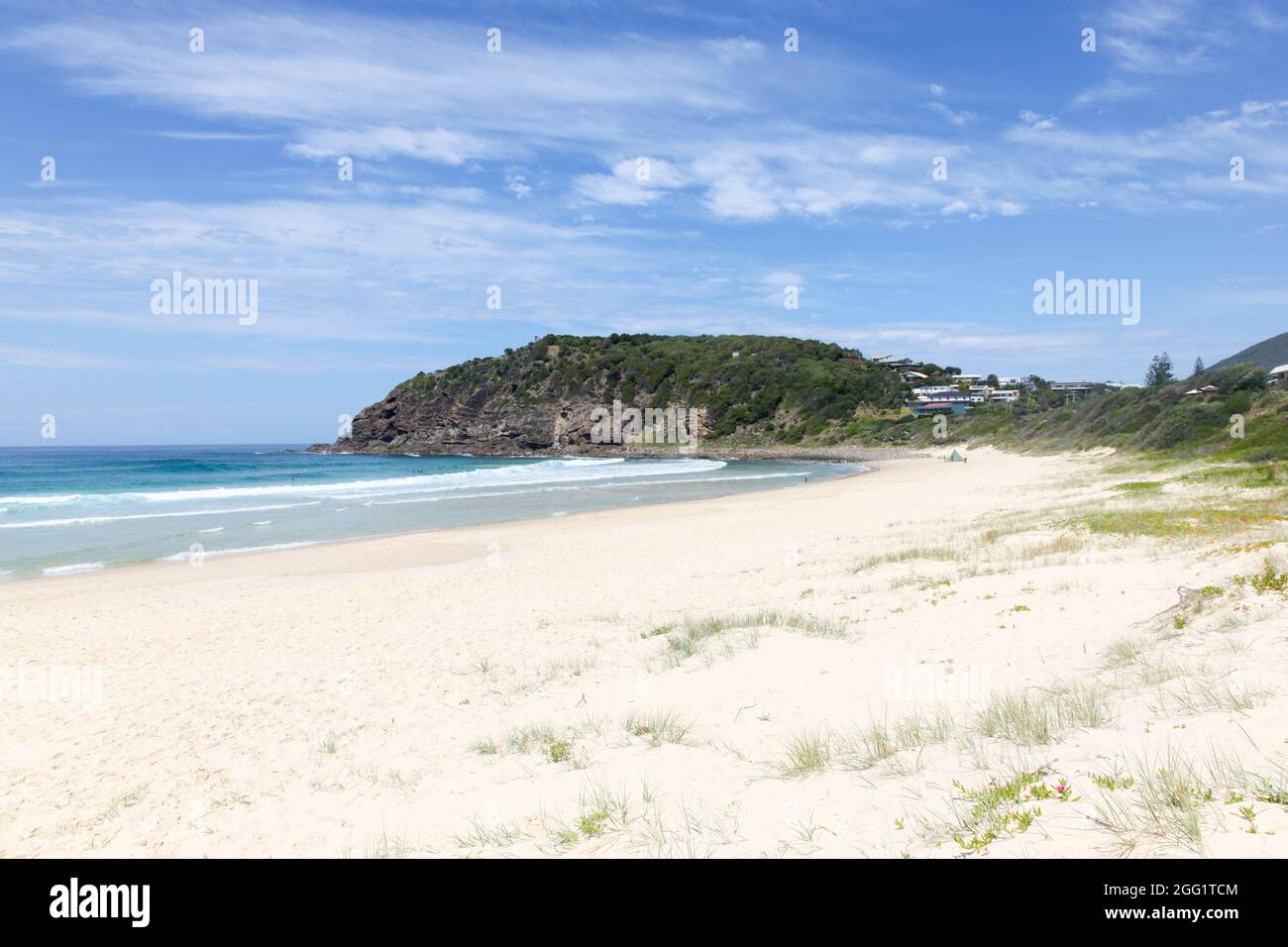 Boomerang Beach ist ein wunderschöner Strand an der mittleren Nordküste von NSW, südlich des beliebten Ausflugsziels Forster. Stockfoto