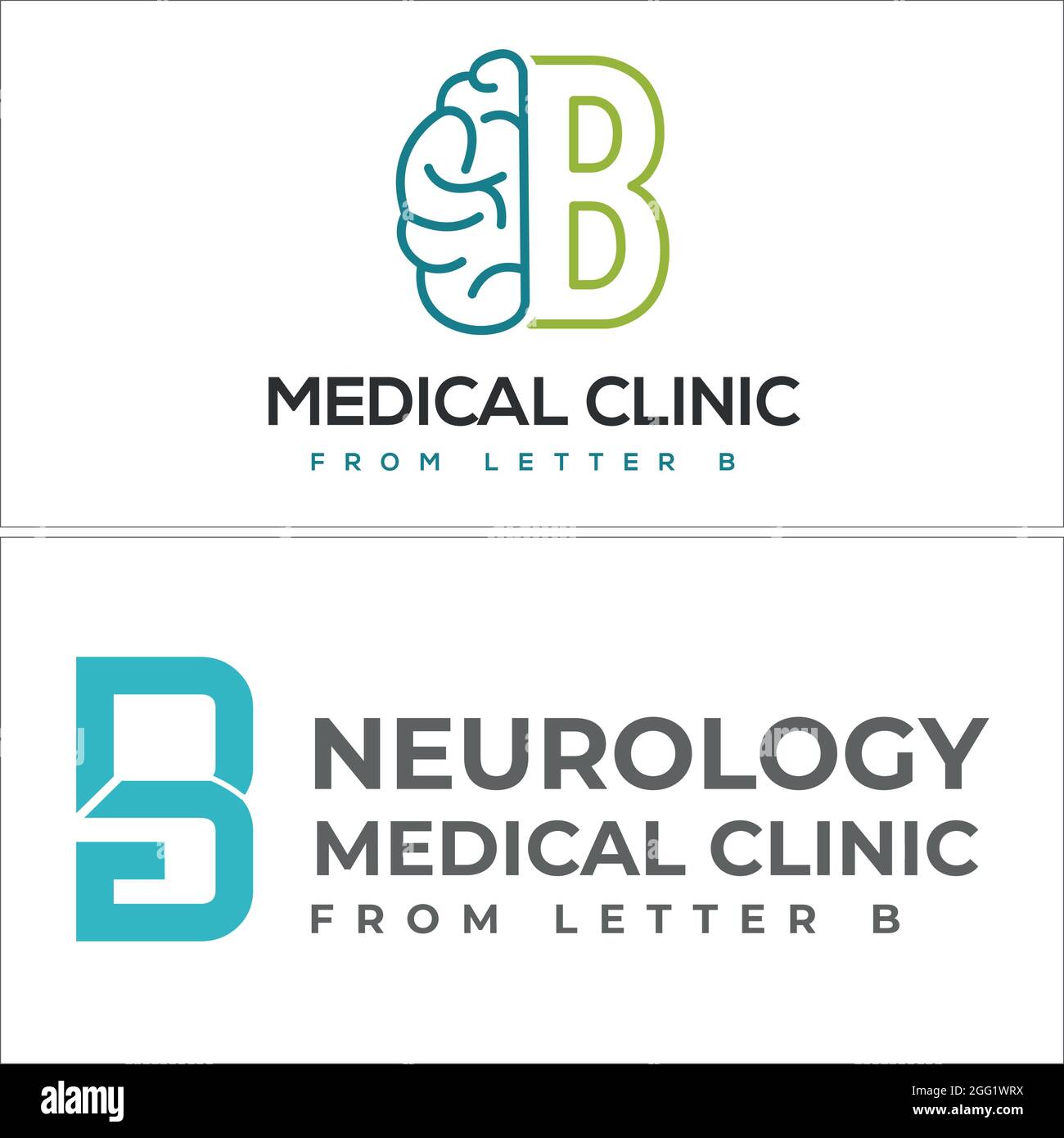 Neurologielogo mit Gehirn und Buchstabe B Schablonenvektor Stock Vektor