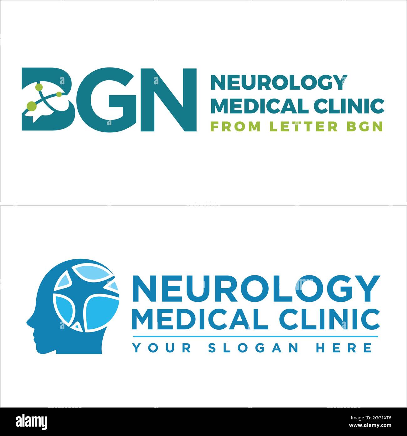 Neurologie medizinische Klinik mit Gehirn und Dendritkern Kopf menschlichen Logo Symbol Vektor Stock Vektor