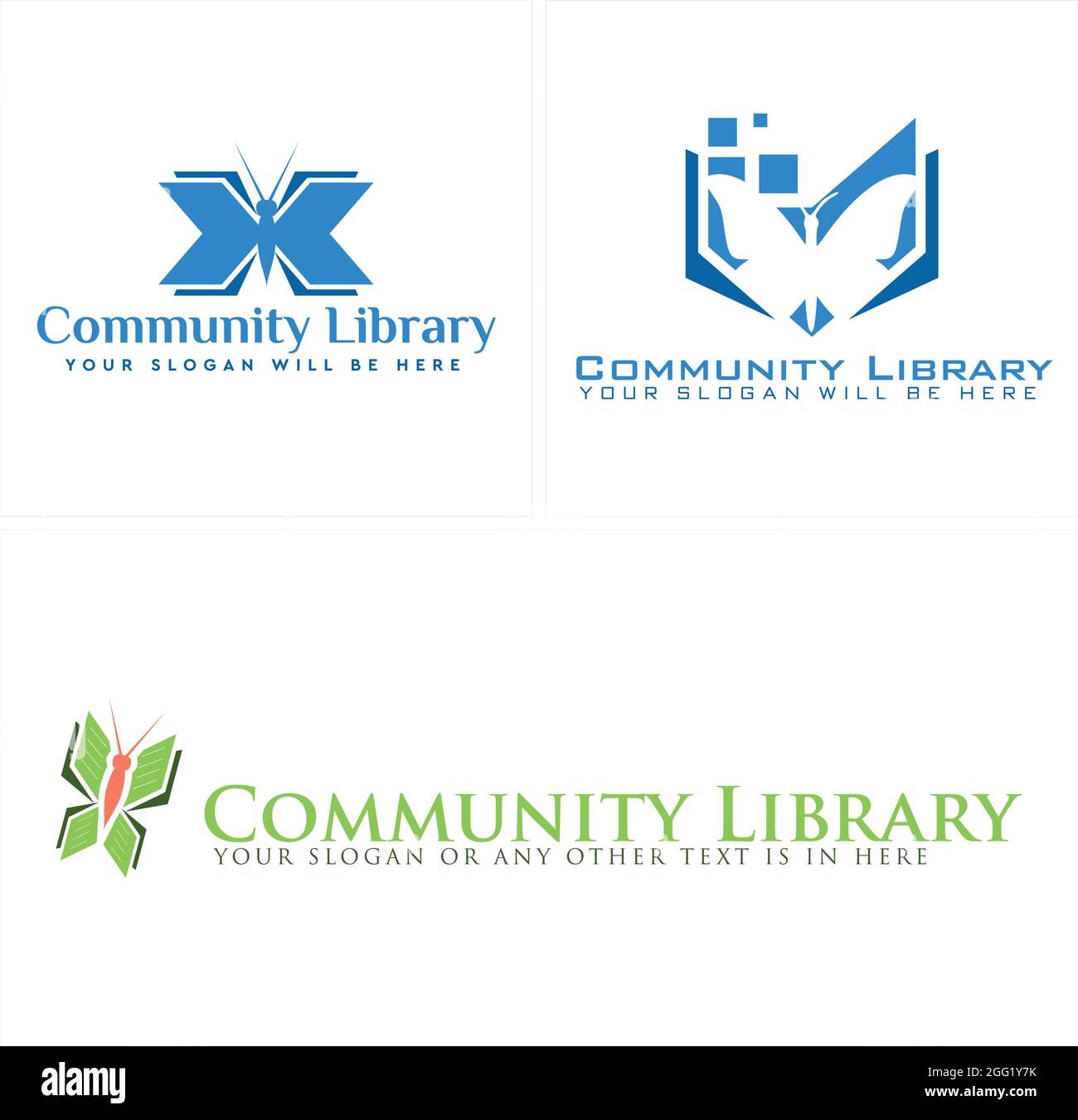 Digitale Bibliothek mit Symbolvektorbuch Pixel und Schmetterling Stock Vektor