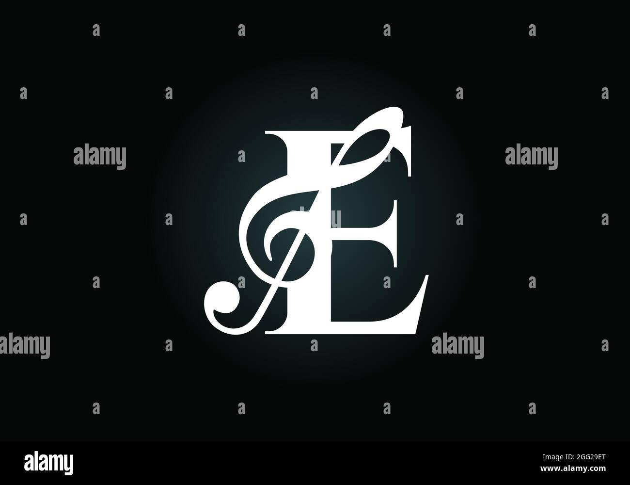 Anfängliches E-Monogramm-Alphabet mit einer musikalischen Note. Symphonie- oder Melodiezeichen. Symbol für Musikzeichen. Schrift-Emblem. Moderne Vektor-Logo-Design-Vorlage. Stock Vektor