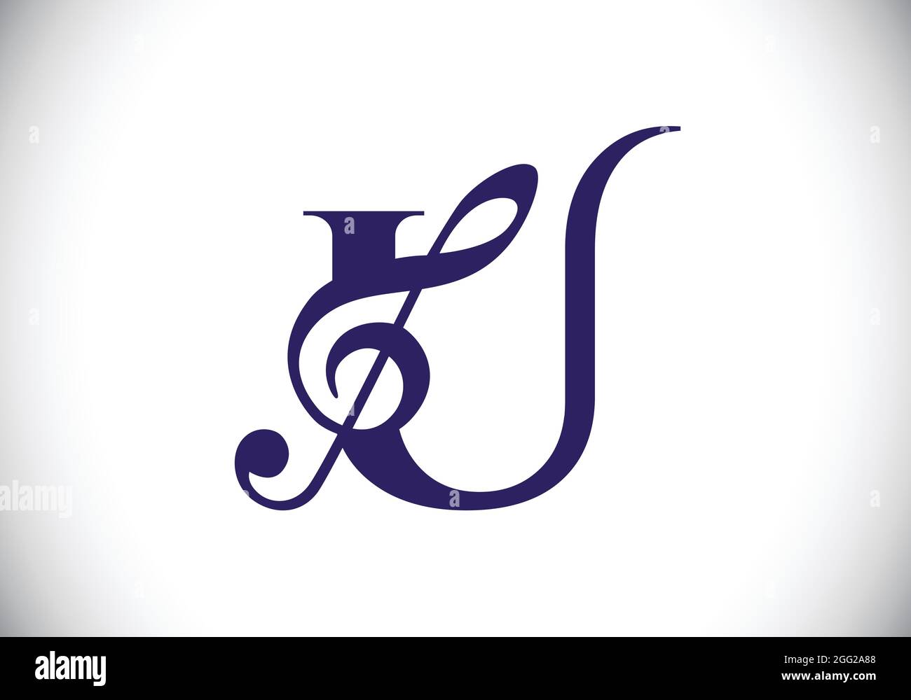 Anfängliches U-Monogramm-Alphabet mit einer musikalischen Note. Symphonie- oder Melodiezeichen. Symbol für Musikzeichen. Schrift-Emblem. Moderne Vektor-Logo-Design-Vorlage. Stock Vektor