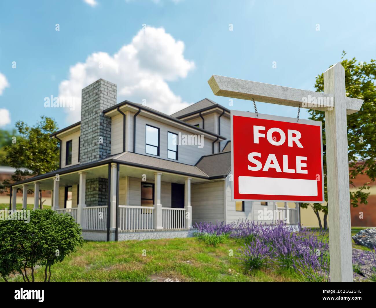 3d-Rendering von Einfamilienhaus-Modell zum Verkauf Stockfoto