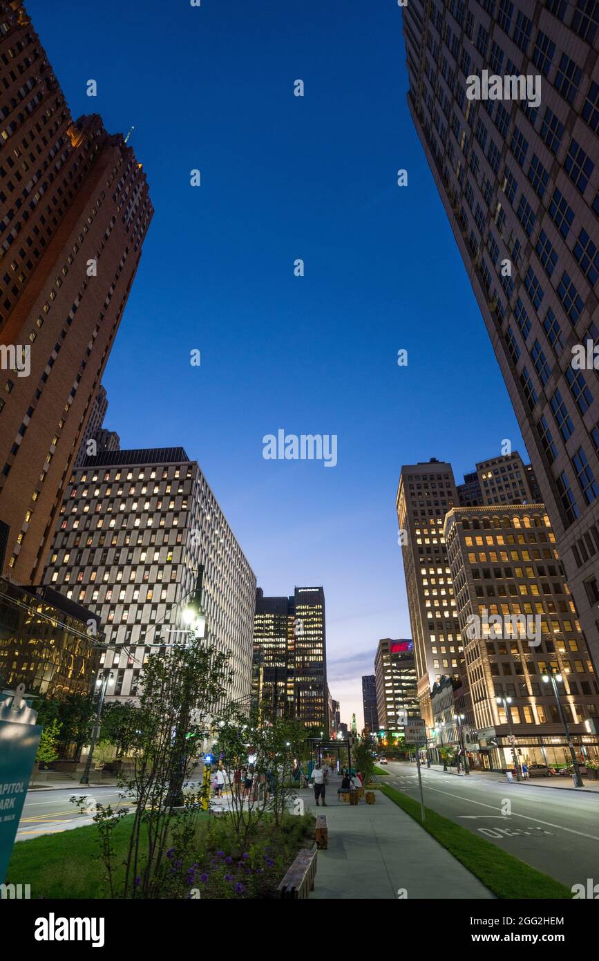 Blick auf die Straße der Innenstadt von Detroit in den Vereinigten Staaten Stockfoto